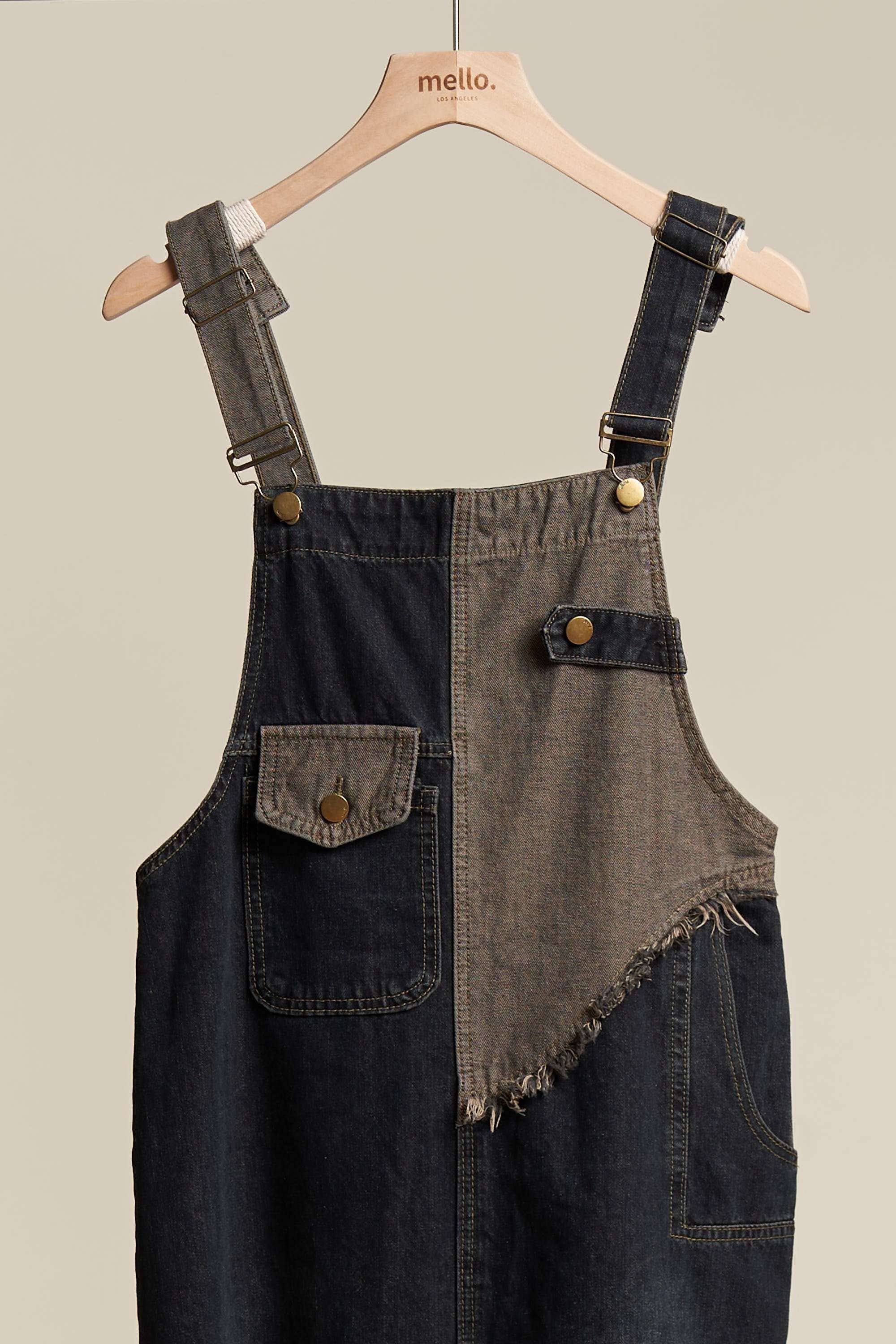 Denim Overall Dress | Trendy Denim Color Block Overall Dress