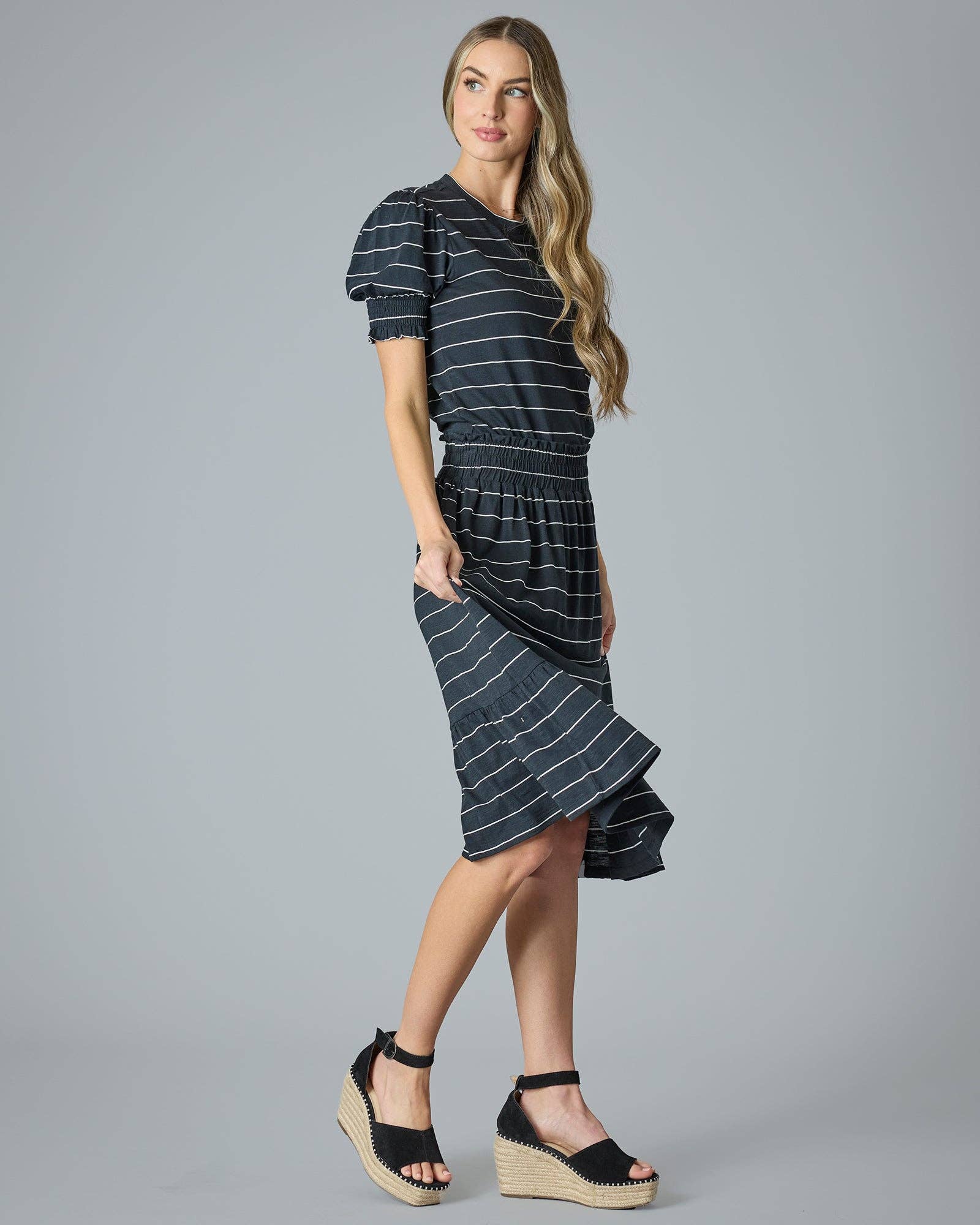 Tres Belle Skirt In Black with White Stripes Spring-Summer Downeast