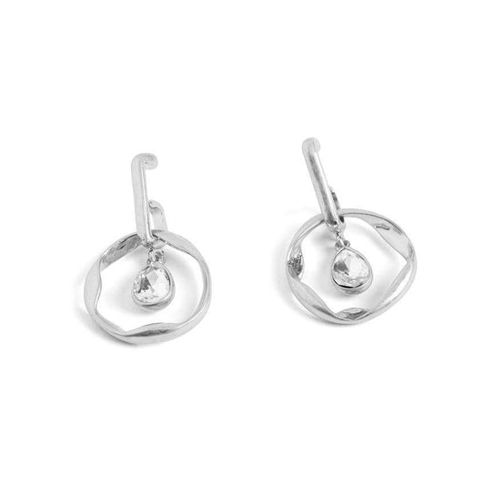 Floating Stone Hoop Earrings - Matte Silver Whispers