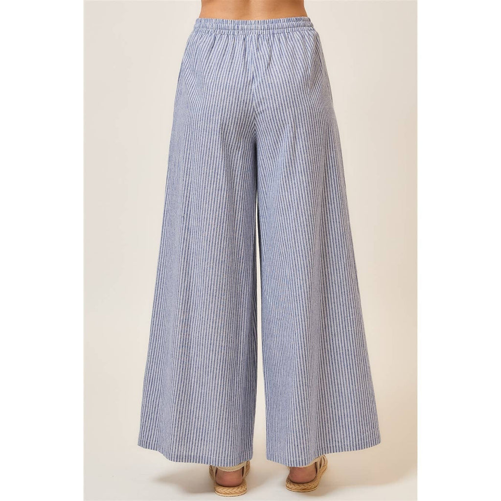 Cozy Casual, Inc. - Pinstripe Wide Leg Pants with Drawstring