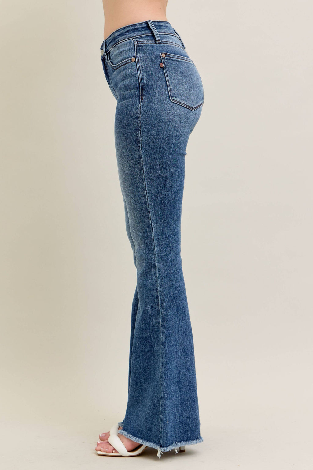 Mid Rise Vintage Wash Flare w/ Distressed and Fray Hem
