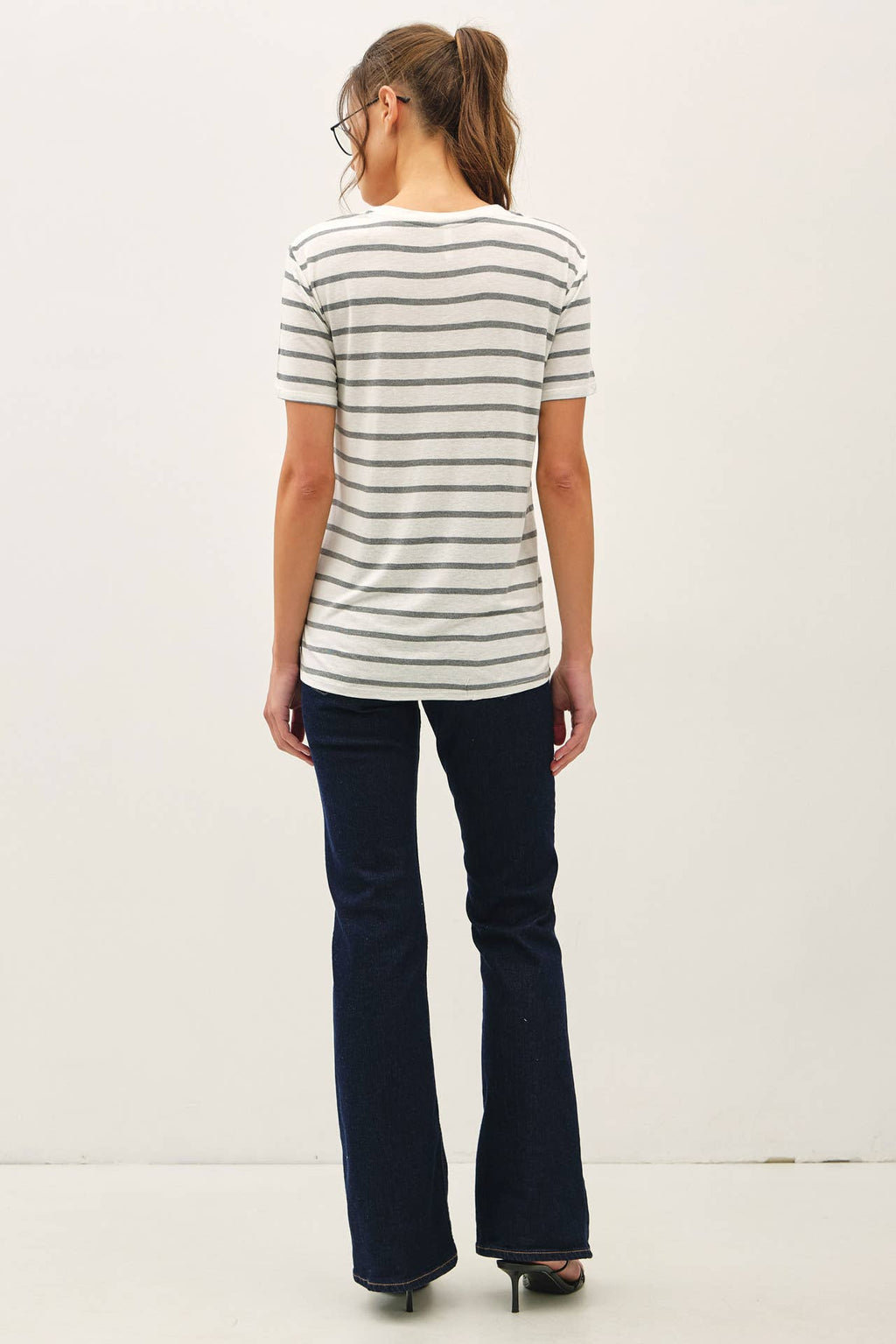 COTTON LINEN BLEND RELAXED FIT STRIPED T-SHIRT