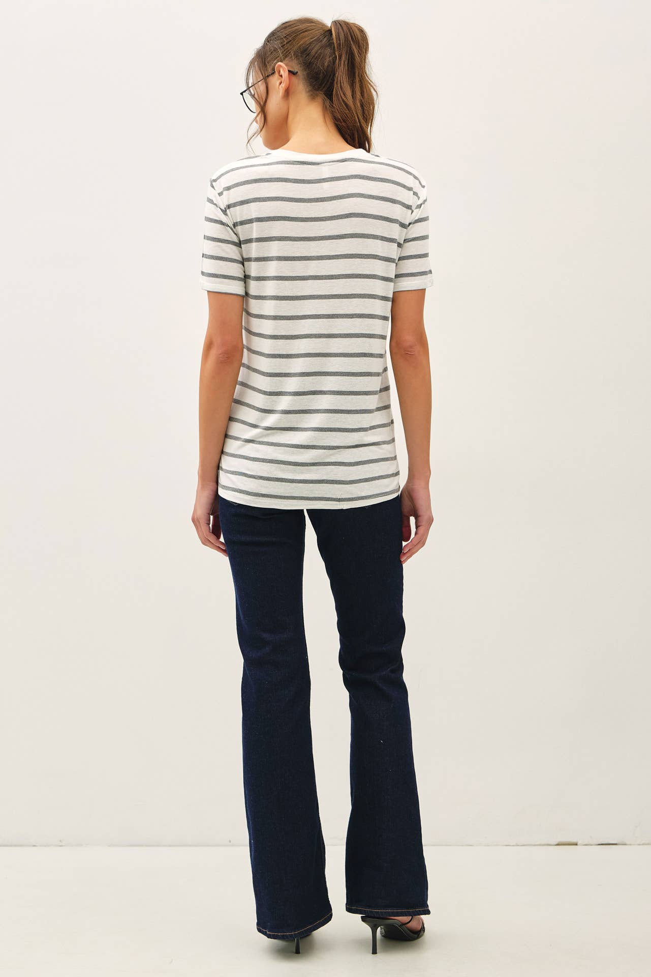 COTTON LINEN BLEND RELAXED FIT STRIPED T-SHIRT