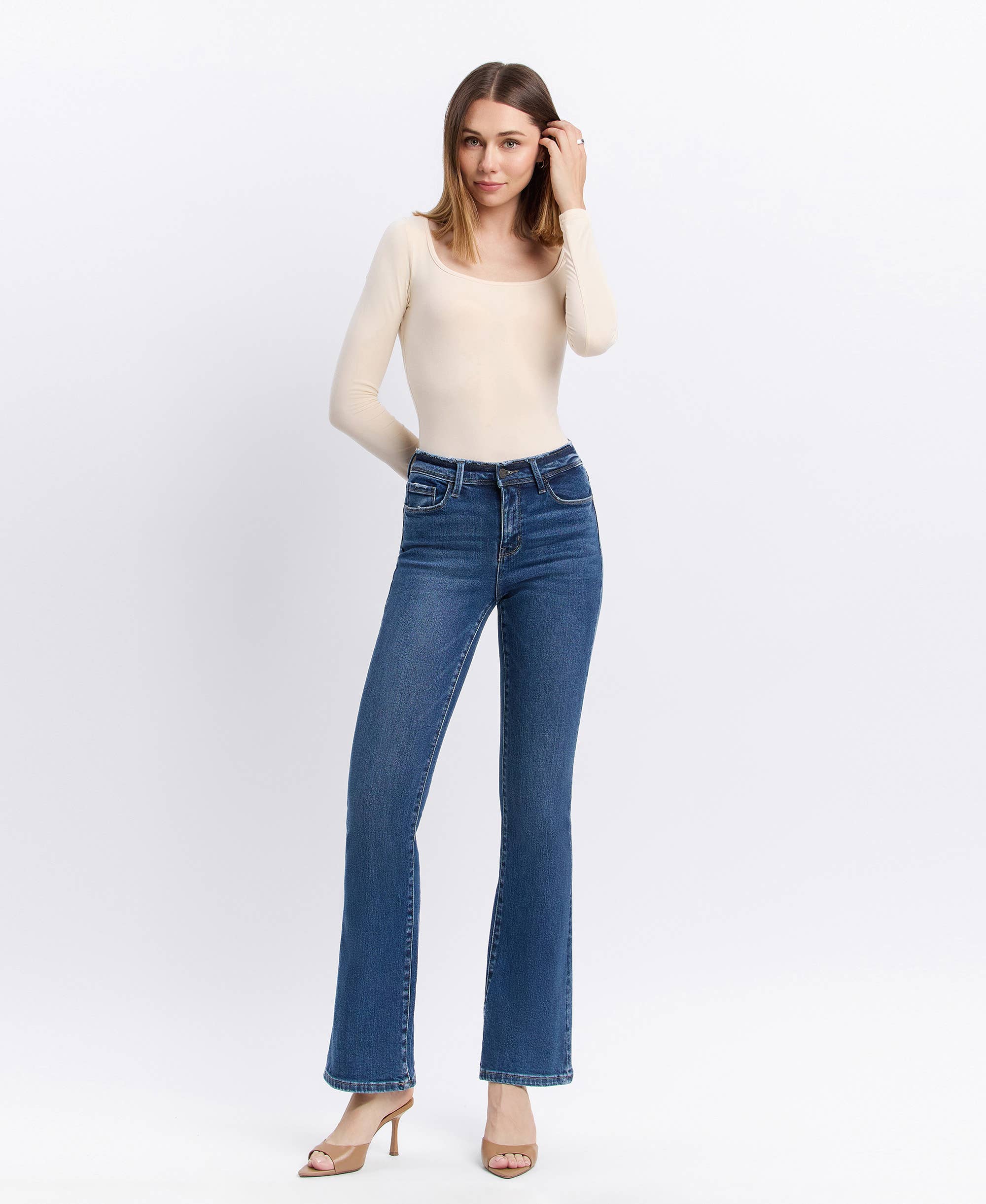 AMETHYST MID RISE SEAMLESS WAISTBAND BOOTCUT JEANS VERVET by FLYING MONKEY