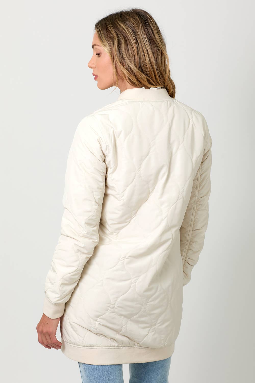 Mystree - 60268 Quilted Long Bomber Jacket Mystree