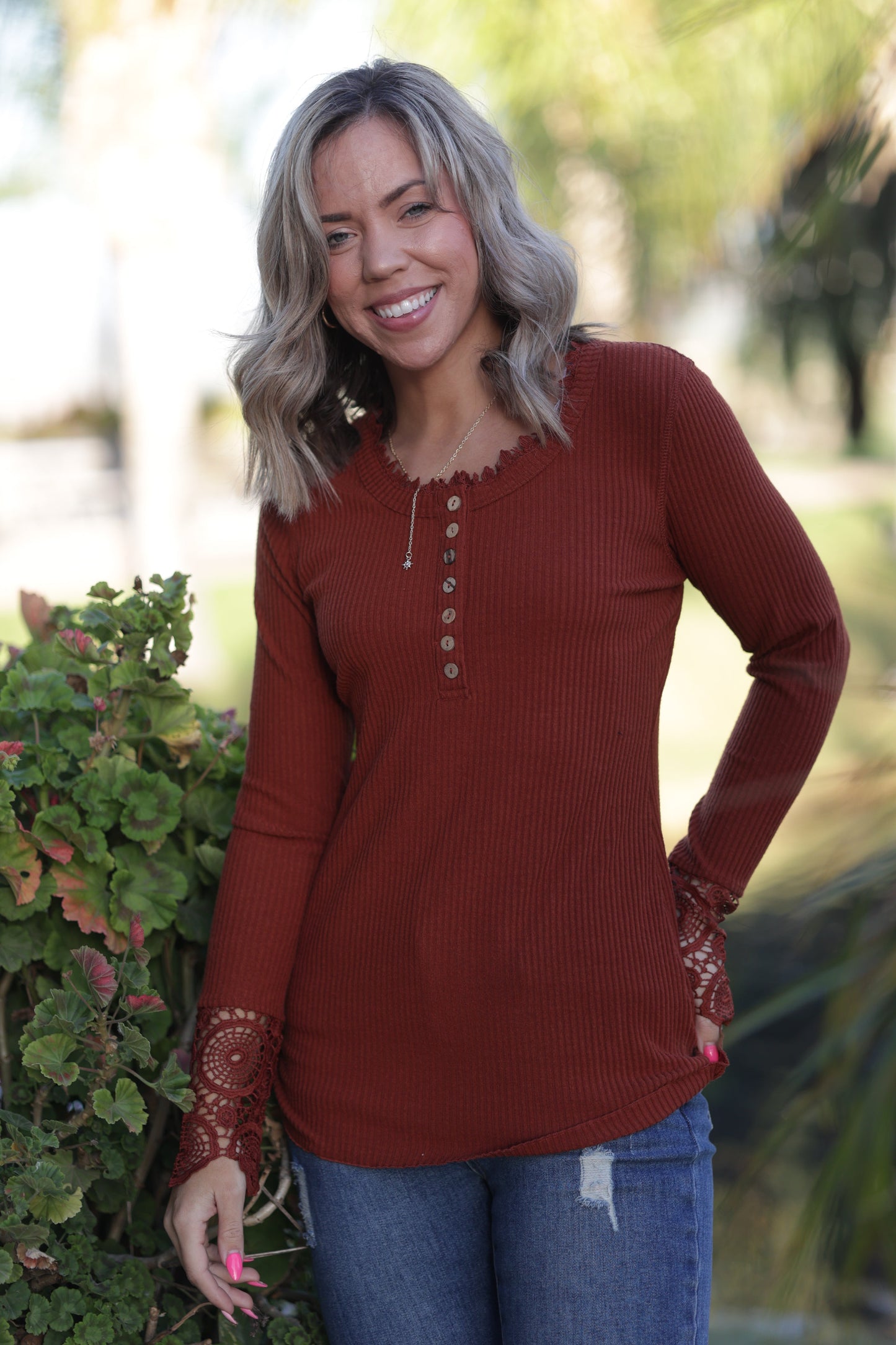 Cuffed With Love Rust Henley Giftmas Boutique Simplified