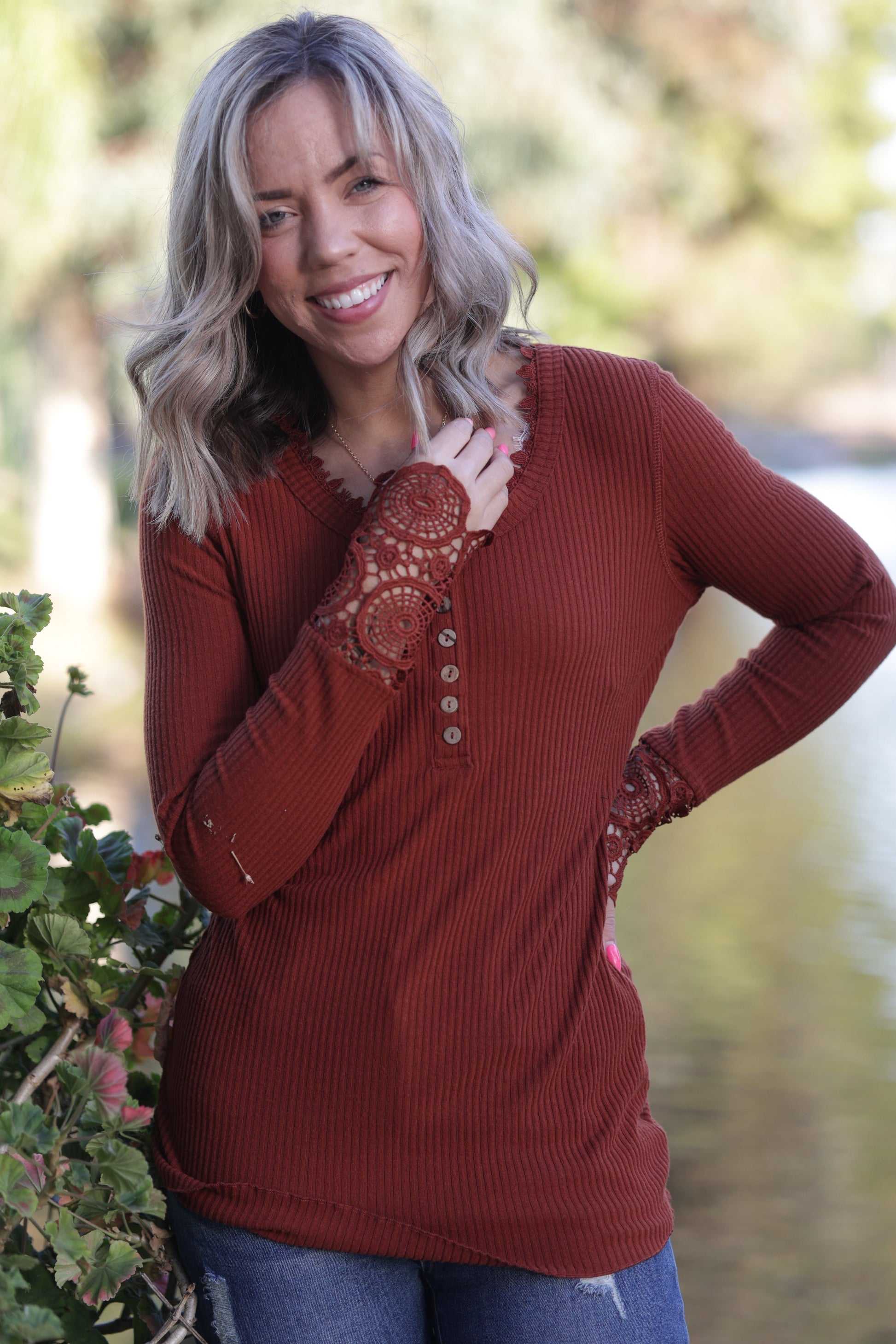 Cuffed With Love Rust Henley Giftmas Boutique Simplified