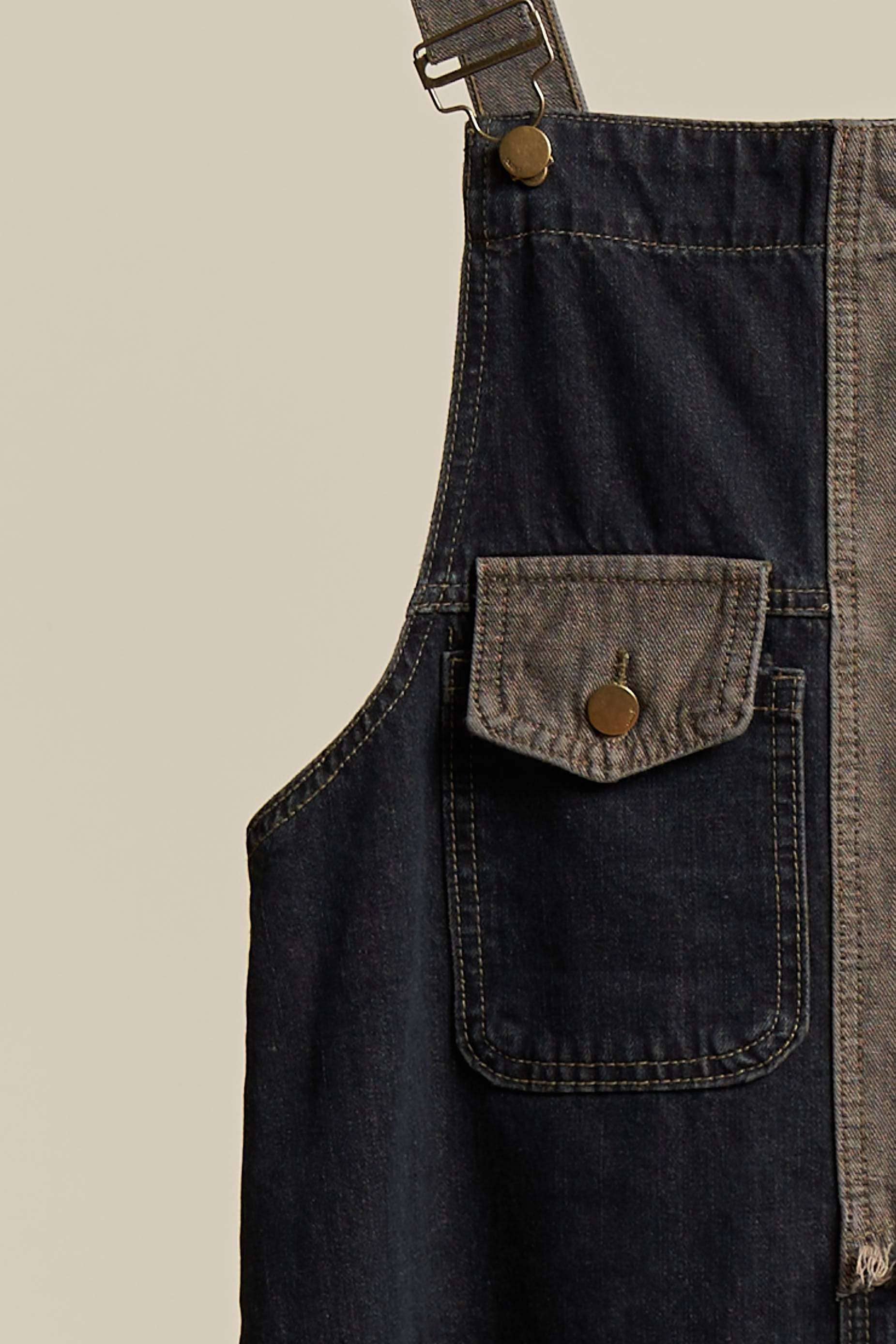 Denim Overall Dress | Trendy Denim Color Block Overall Dress