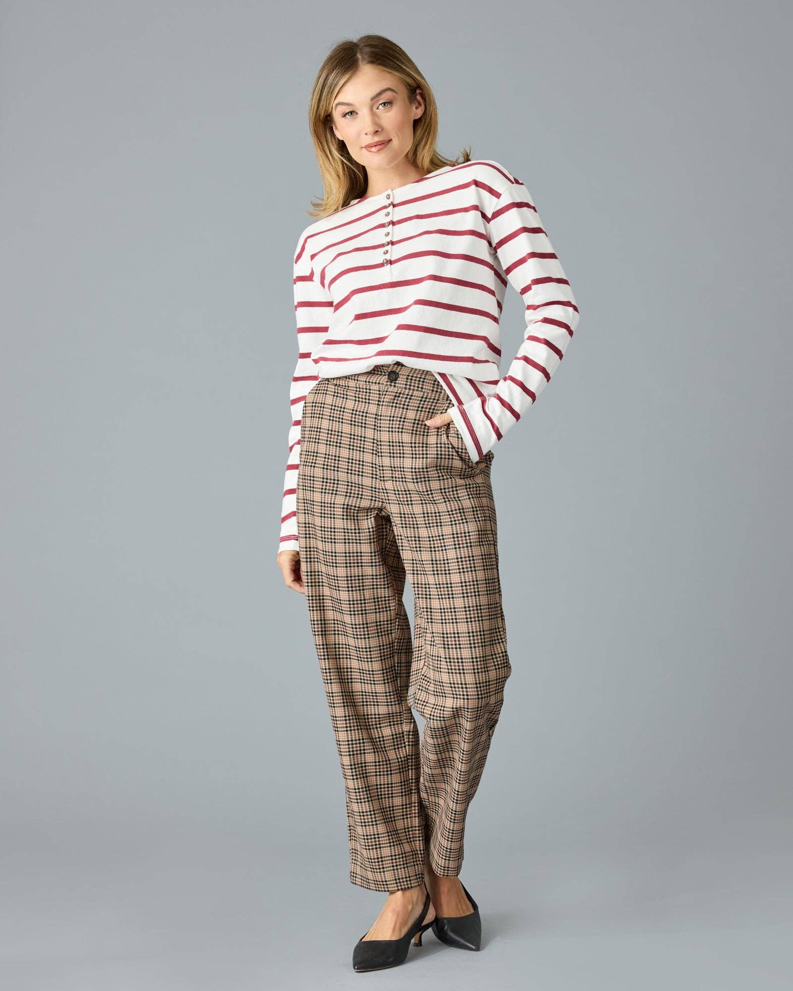 Red Long Sleeve Breton Stripe Top Fall-Winter Downeast