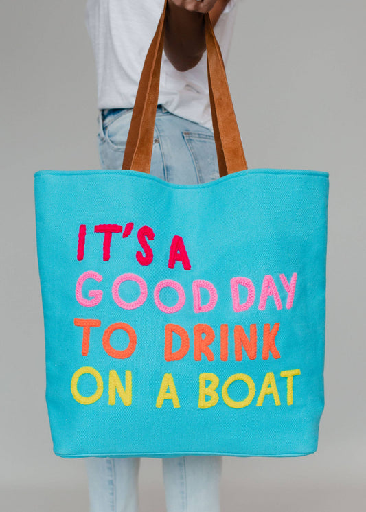 Blue Drink On A Boat Tote Spring-Summer Panache Apparel Co.