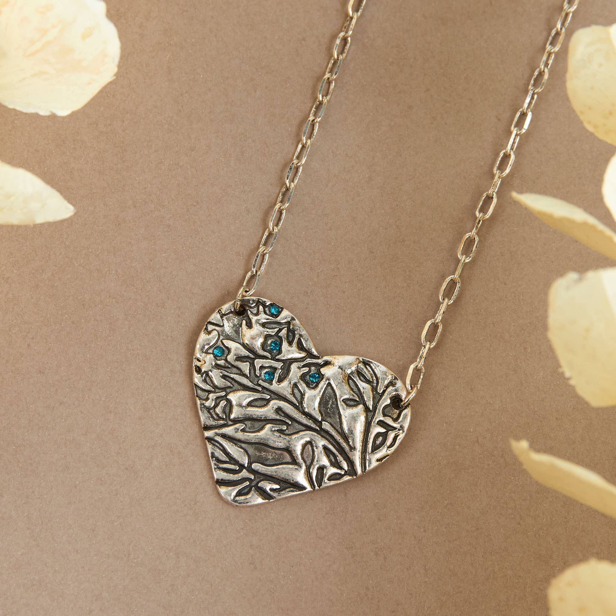 Silver Pendant Necklace – Dahlia Floral Pendant with Crystal Accents
