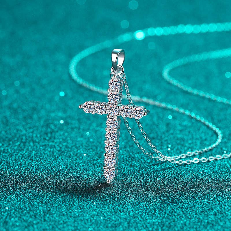 Moissanite Cross Pendant Necklace in 925 Sterling Silver: 3.6 ct Core Perimade & Co. LLC