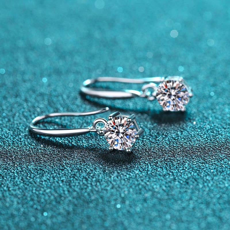 Six-Prong Moissanite Hook Earrings in 925 Sterling Silver Core Perimade & Co. LLC