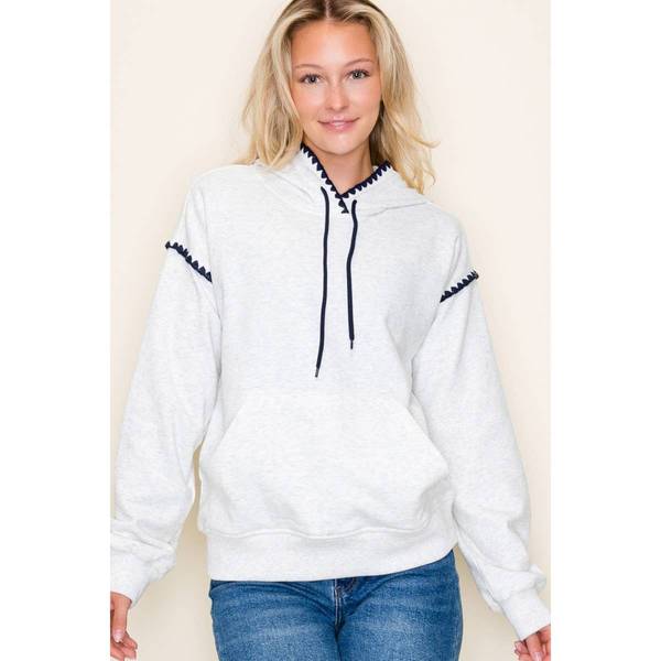 Light Grey Contrast Stitch Long Sleeve Hoodie