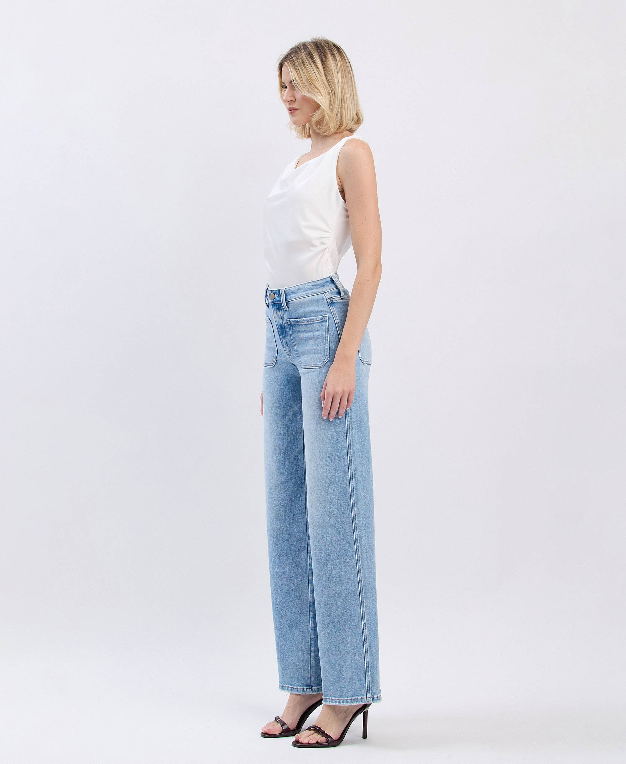 APUS HIGH RISE PATCH POCKET WIDE LEG JEANS