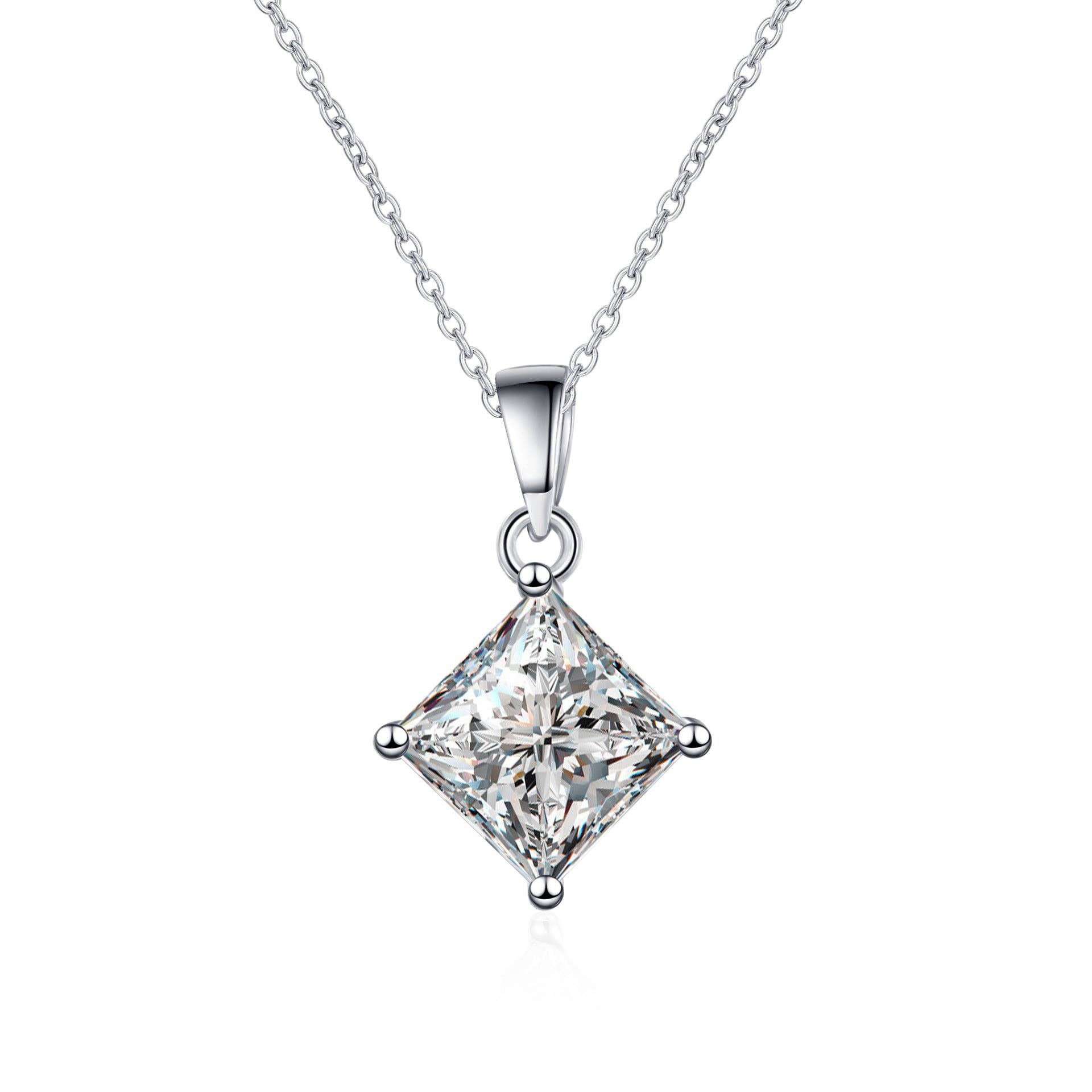 Four-Prong Square Moissanite Necklace in 925 Sterling Silver: 1.0 ct Core Perimade & Co. LLC