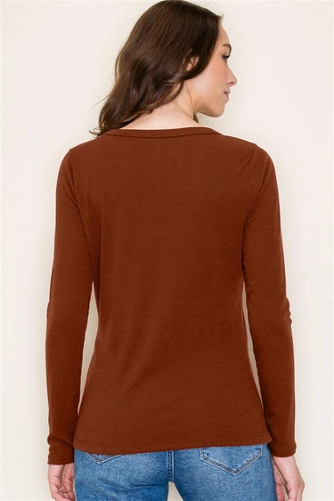 Copper Crew Neck Long Sleeve Basic Baby Ribbed Top Fall-Winter Staccato