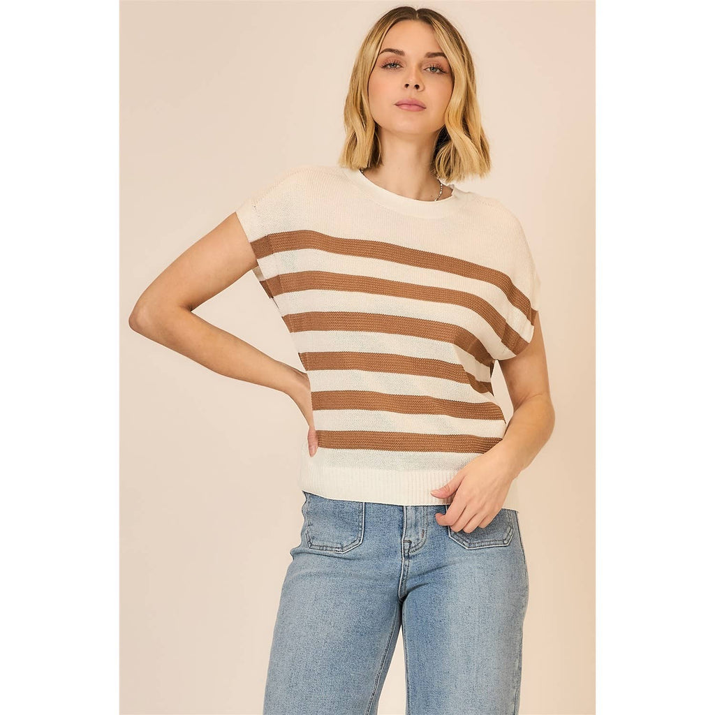 Light Knit Striped Short Sleeve Top