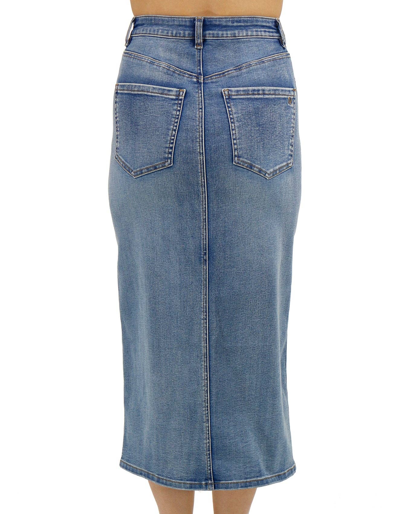 Mid-Wash Denim Midi Skirt Spring-Summer Grace and Lace