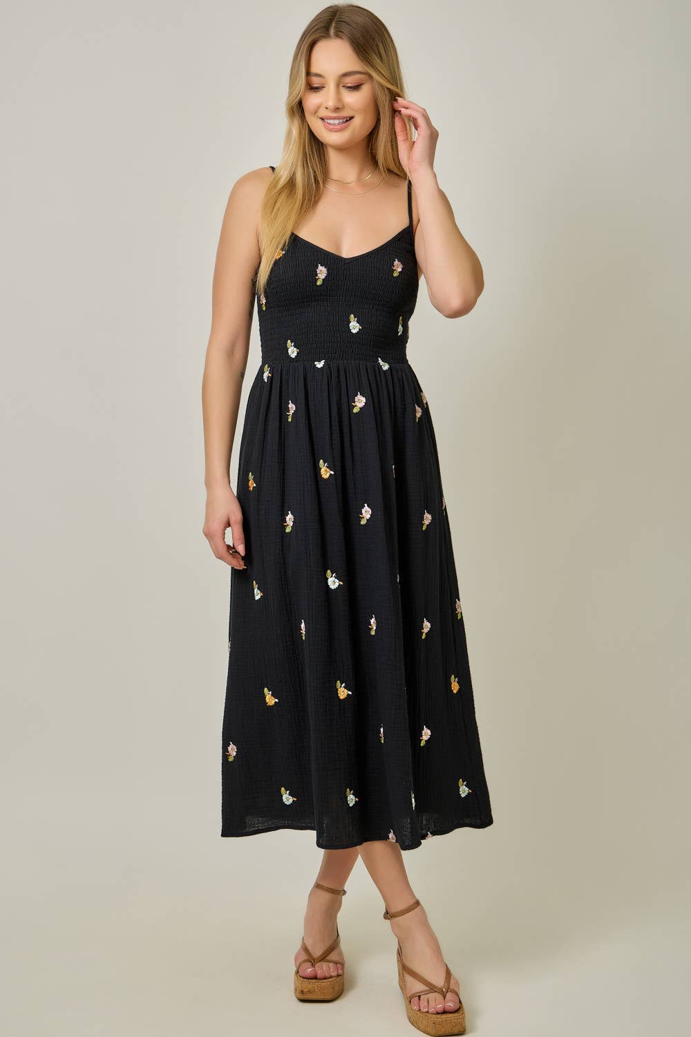 Floral Embroidered Double Gauze Dress Black / Medium Floral Embroidered Double Gauze Dress Black / Medium