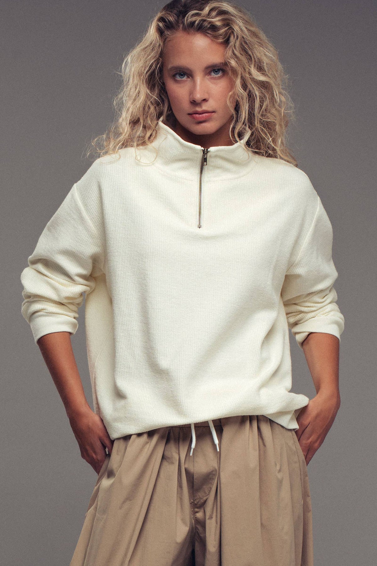 Vintage Washed Quarter Zip Ribbed Sweatshirt