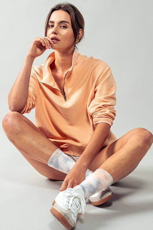 Vintage Washed Quarter Zip Ribbed Sweatshirt