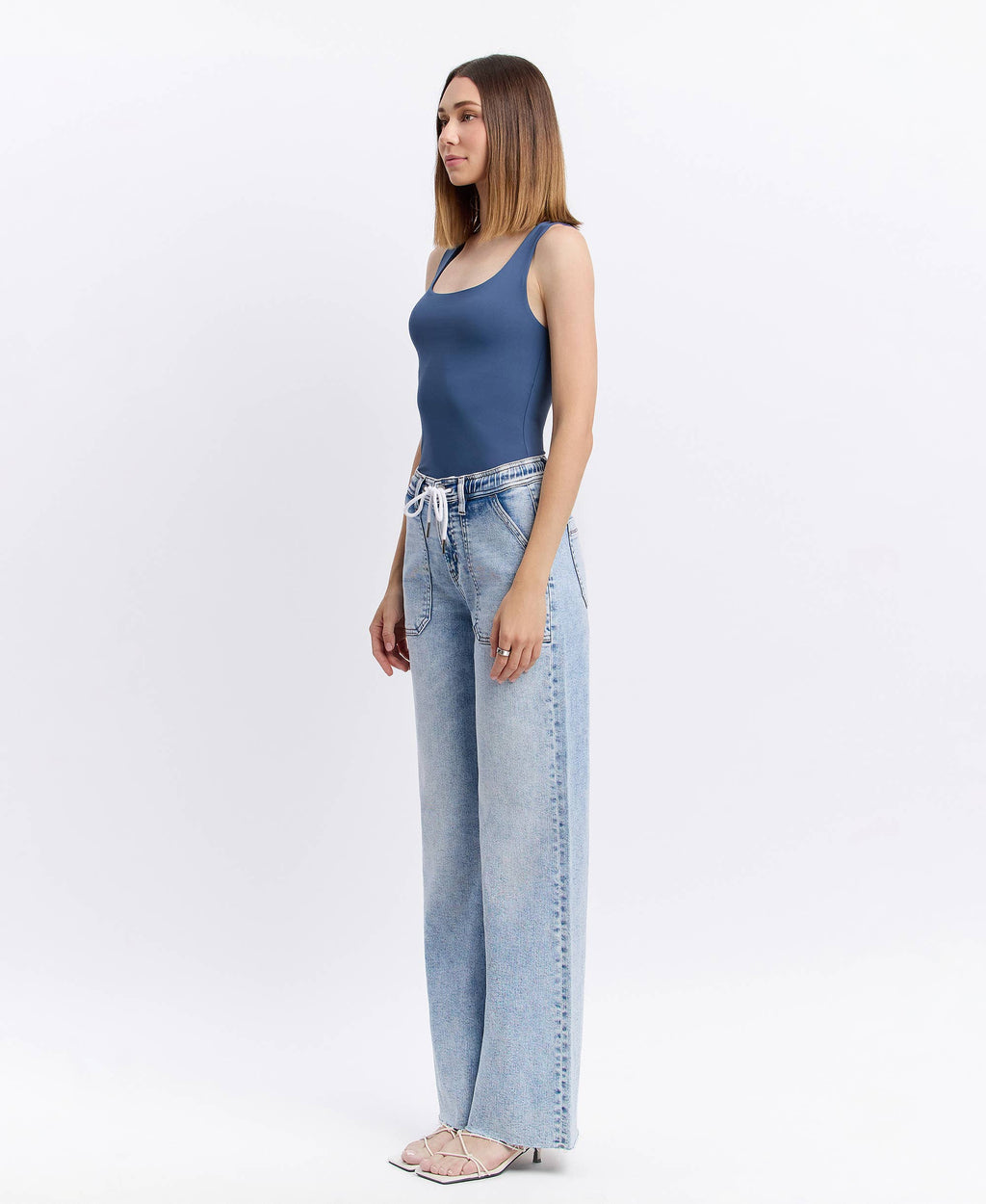 FLYING MONKEY - HIGH RISE DRAWSTRING WAISTBAND WIDE LEG JEANS F6065 FLYING MONKEY