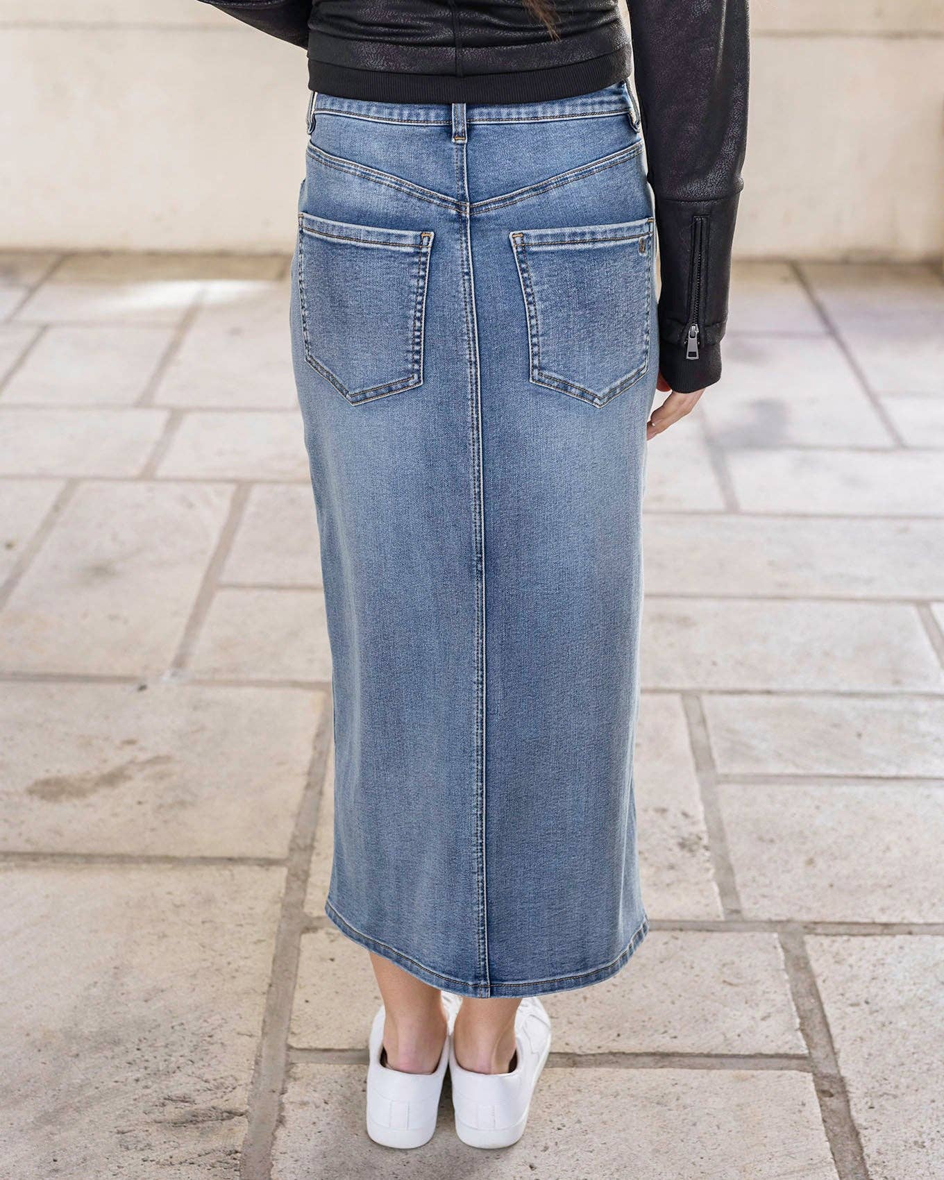 Mid-Wash Denim Midi Skirt Spring-Summer Grace and Lace