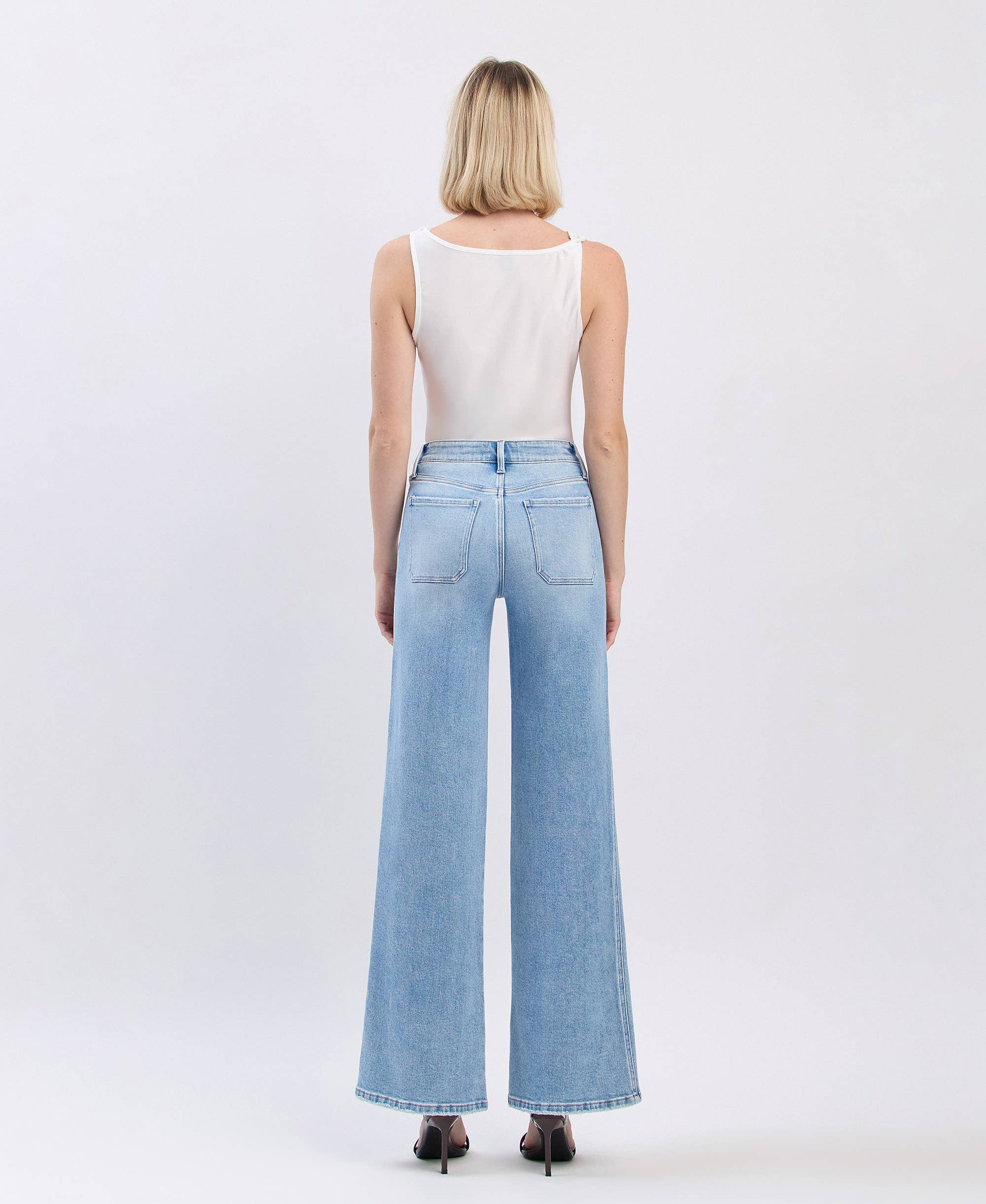 APUS HIGH RISE PATCH POCKET WIDE LEG JEANS