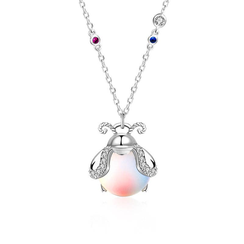 Cute Firefly Bug Charm Necklace in 925 Sterling Silver: Silver/White Core Perimade & Co. LLC