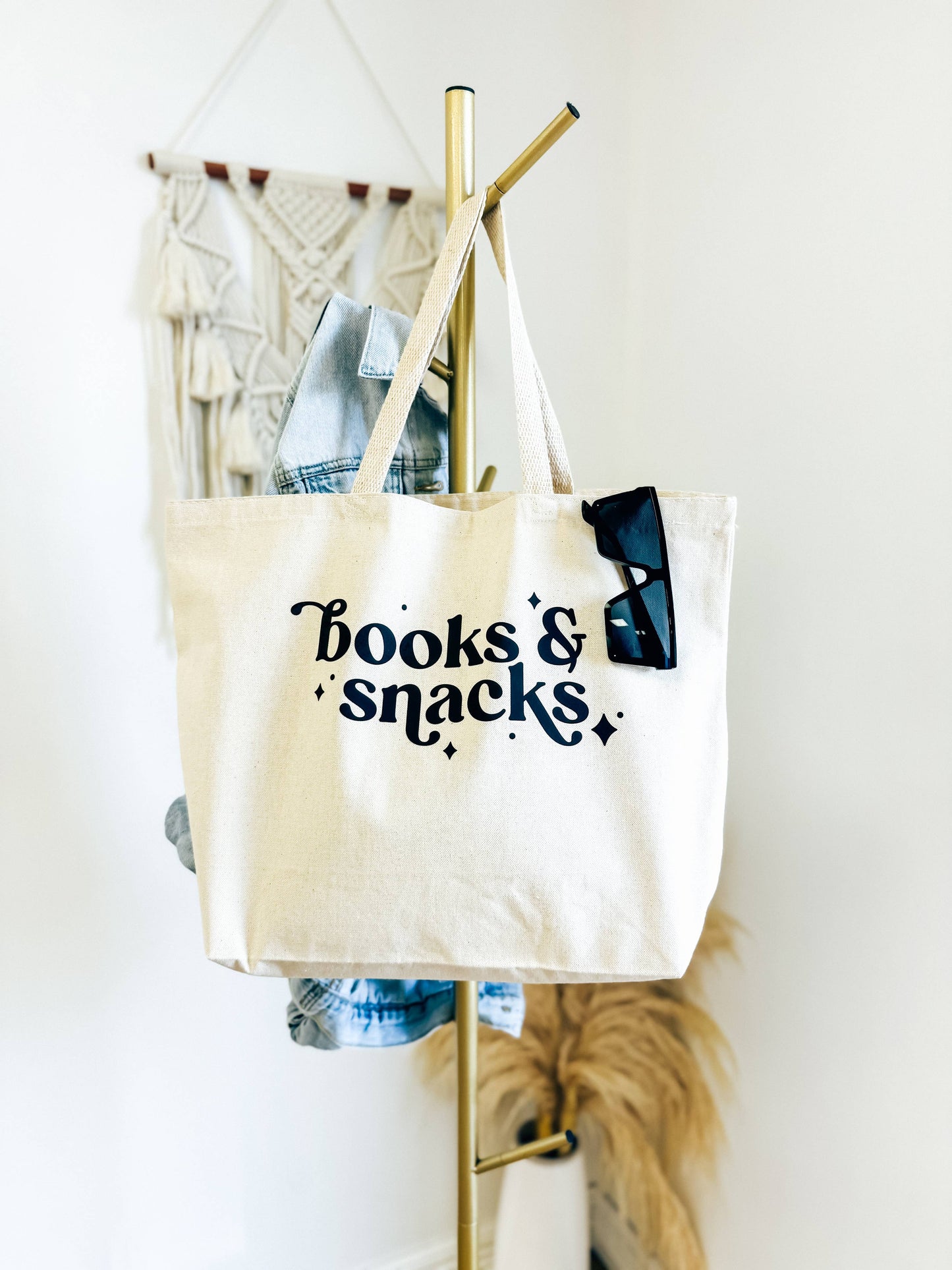 Books & Snacks Jumbo Canvas Tote Bag Core Hart and Hollow