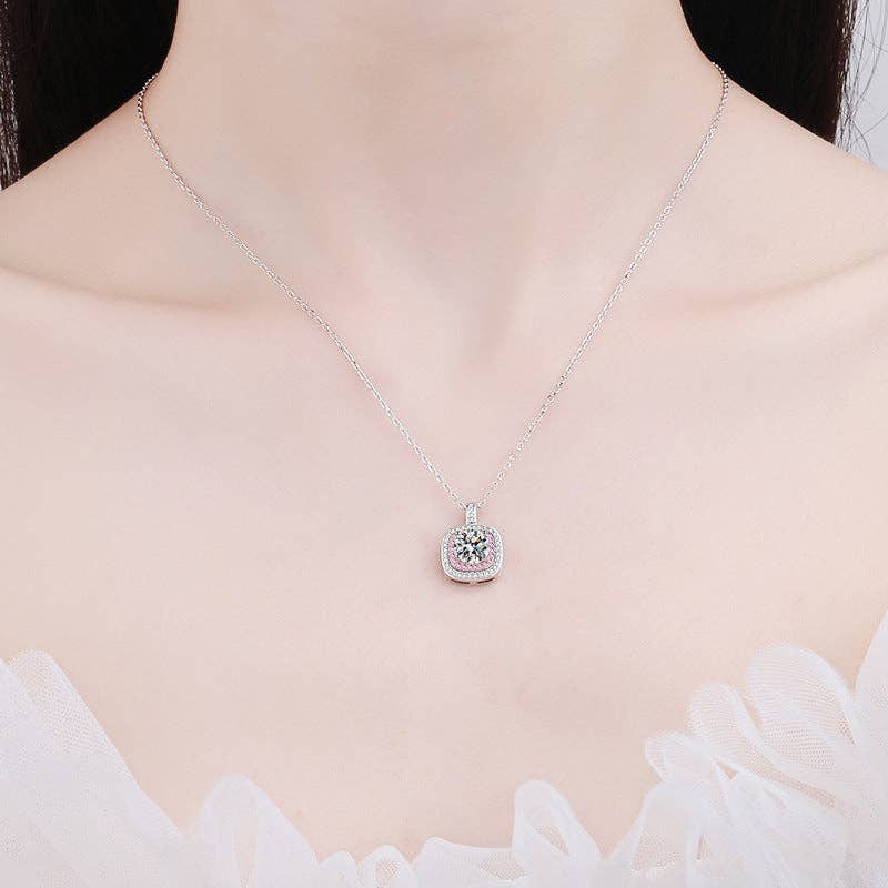 Pink Moissanite Halo Charm Necklace in 925 Sterling Silver Core Perimade & Co. LLC