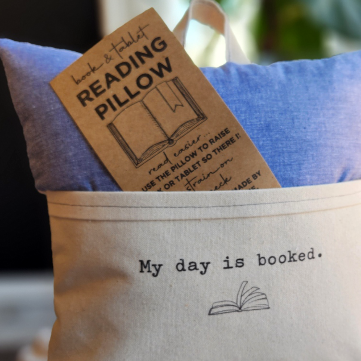 Reading Pillow- My Day is Booked, Chambray Core Desmond Brown