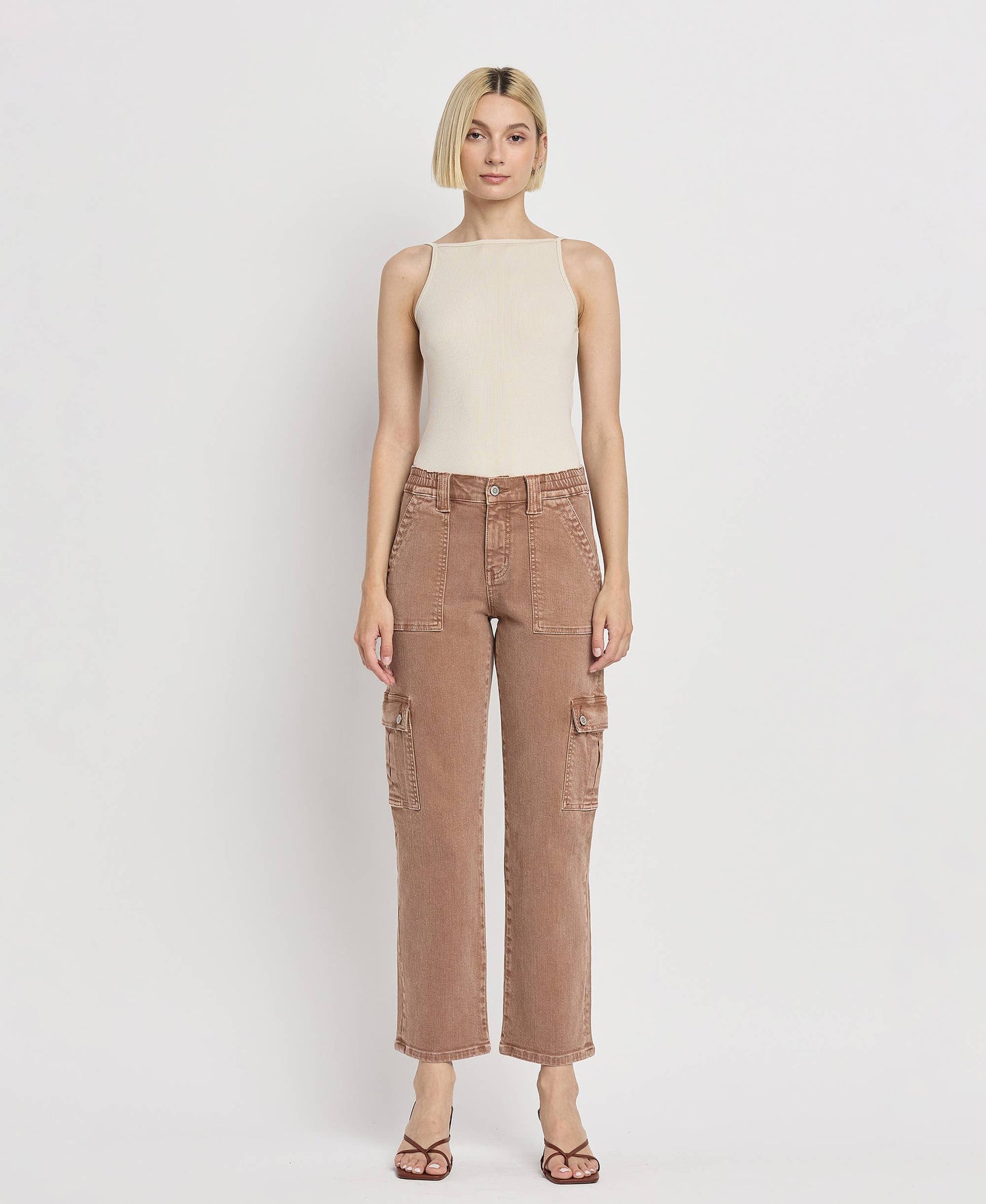 FLYING MONKEY - HIGH RISE STRAIGHT CARGO JEANS F5681AT FLYING MONKEY