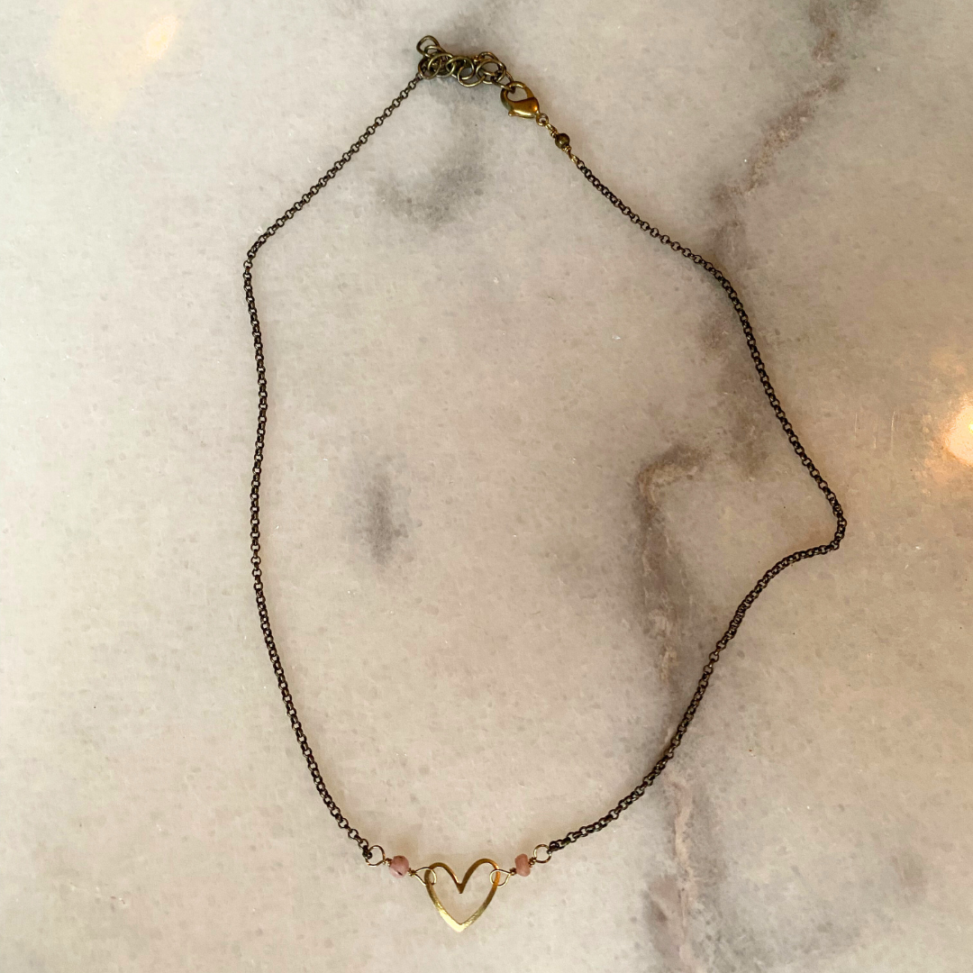Heart Necklace | Semi-Precious Stones + Brass Charms