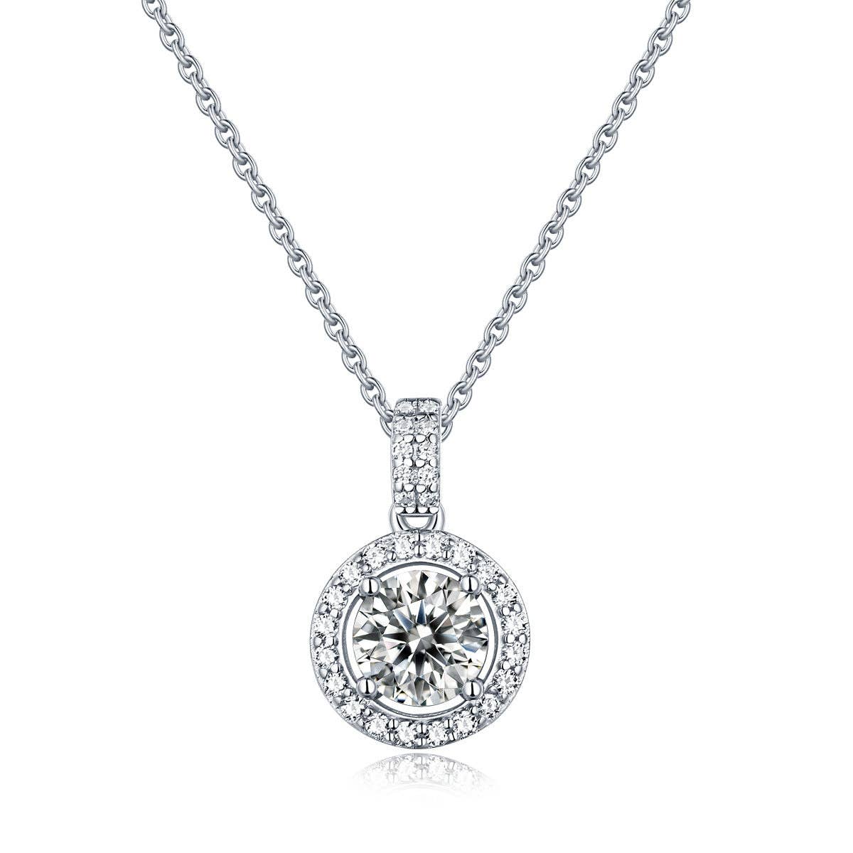 Moissanite Halo Circle Necklace in Sterling Silver Core Perimade & Co. LLC