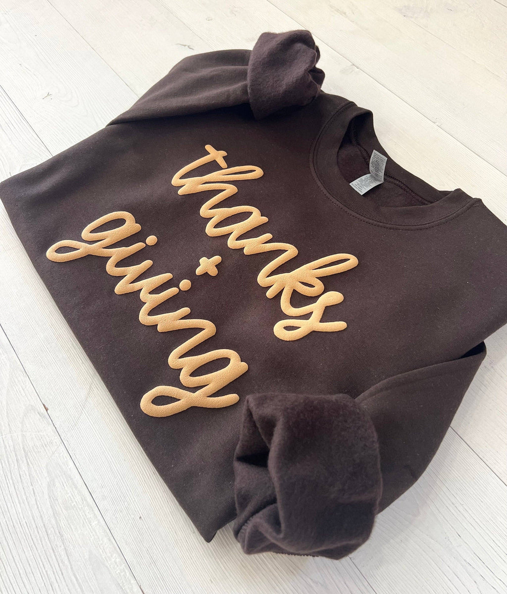 Embossed Thanks + Giving Crewneck Sweatshirt