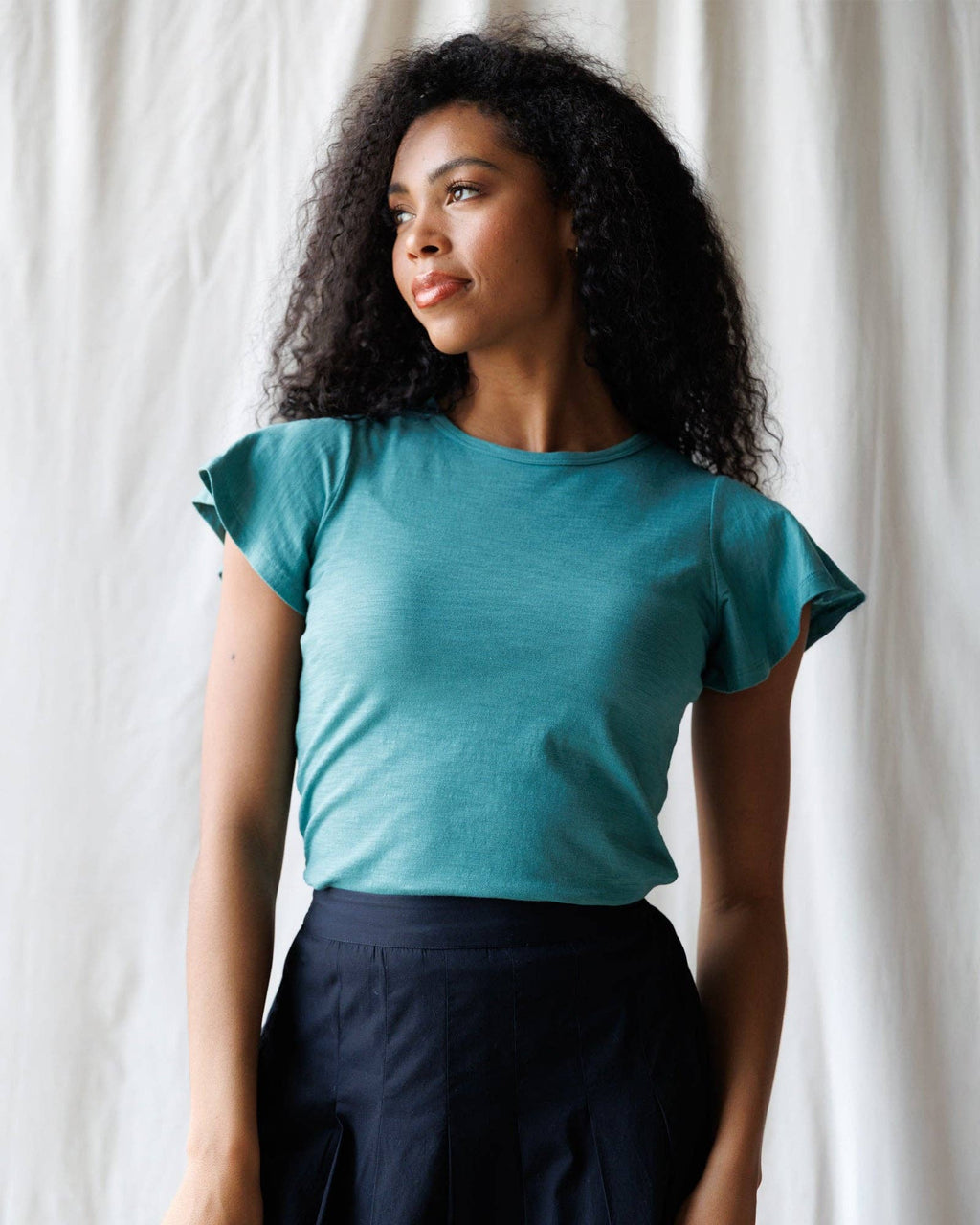 Downeast - Teal Short Flutter Sleeve Knit Top
