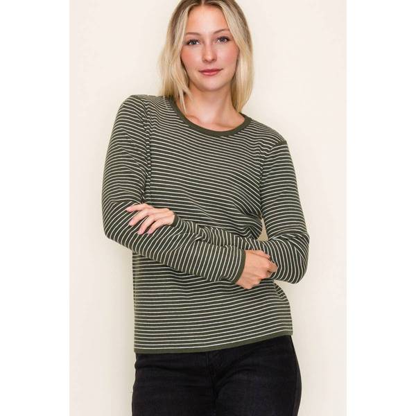 Dark Olive Basic Pinstriped Sweater