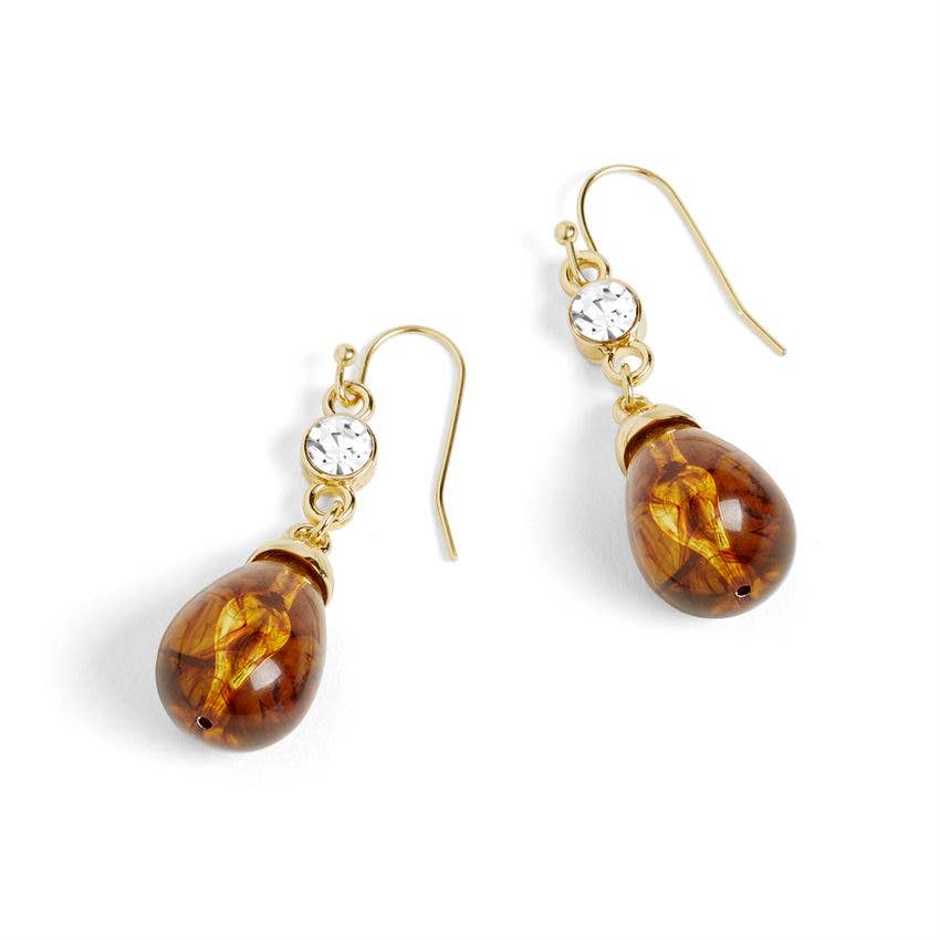 Stone Teardrop Bead Dangle Earrings - Amber: Amber  Whispers