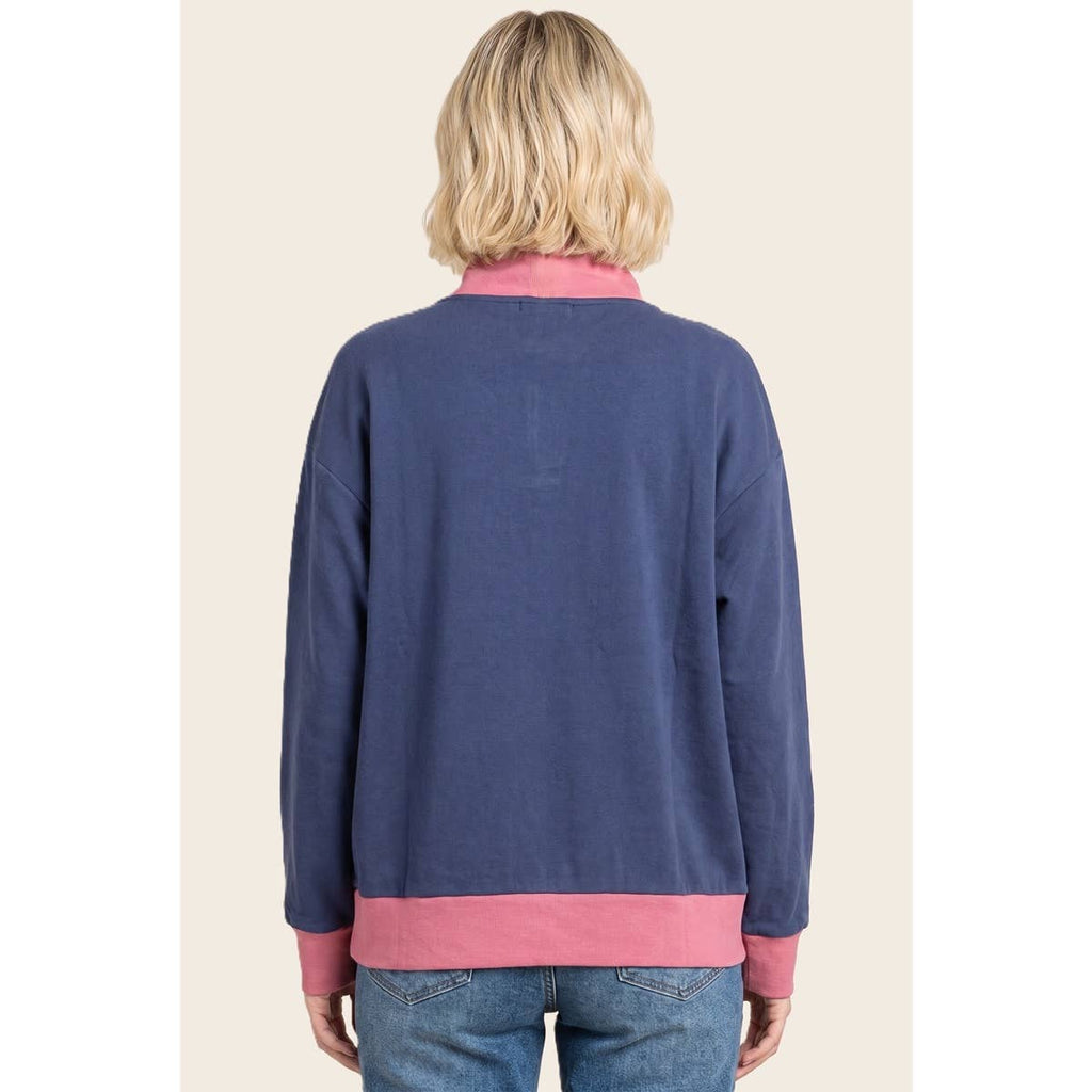 MOCK NECK HALF ZIP COLOR BLOCKED SWEATSHIRT