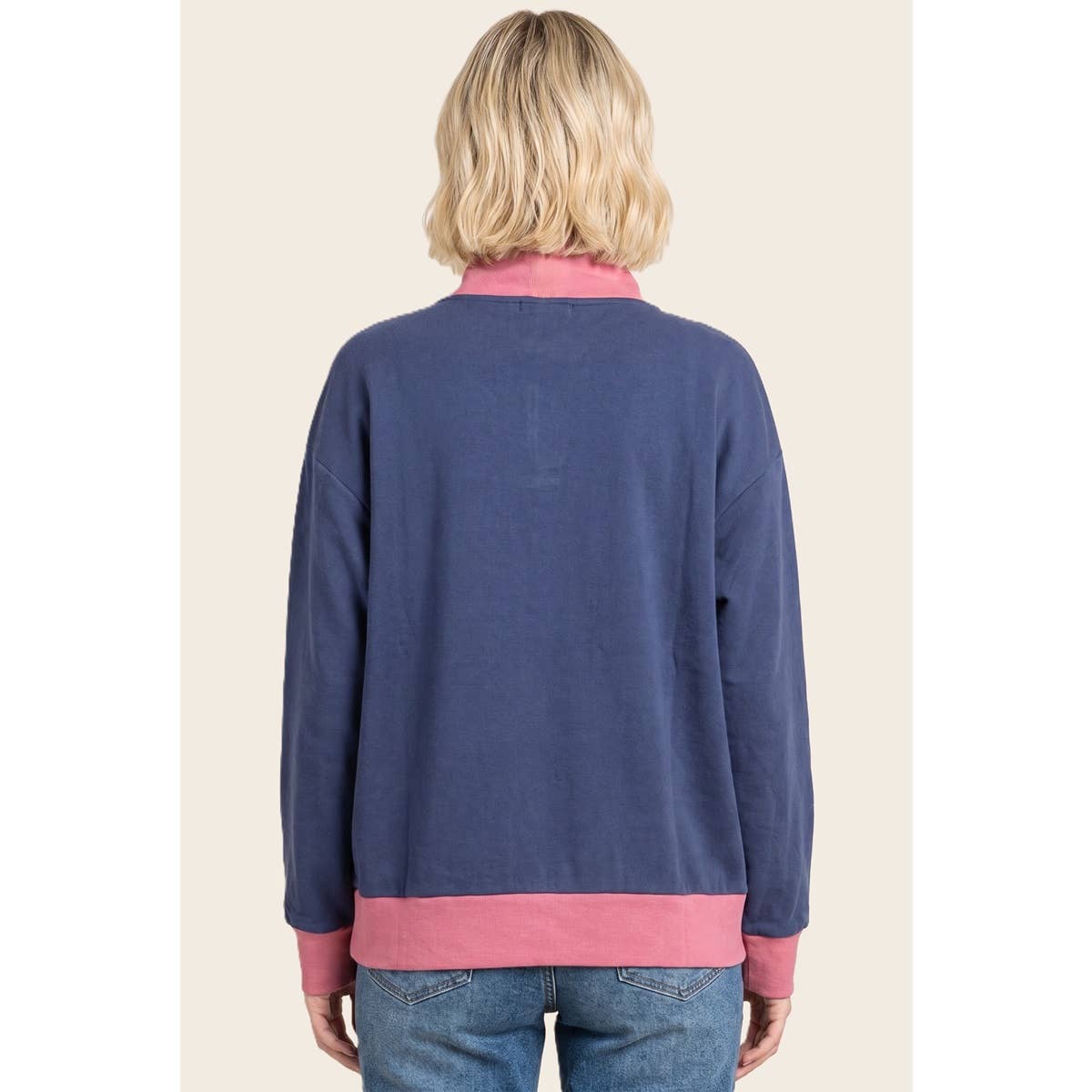 MOCK NECK HALF ZIP COLOR BLOCKED SWEATSHIRT