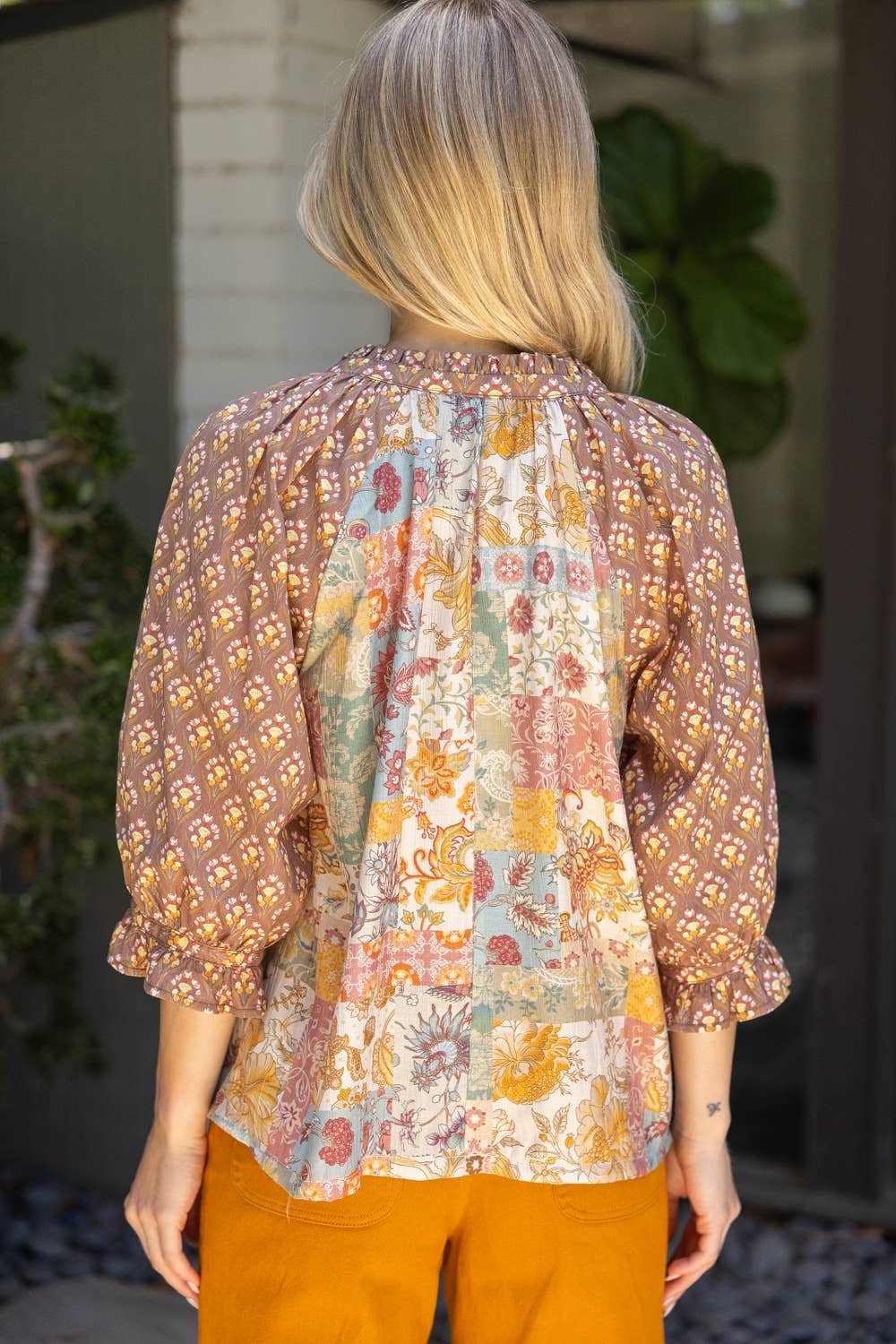 Raglan Top | Floral Mixed Print – Casual V-Neck Ruffle Sleeve