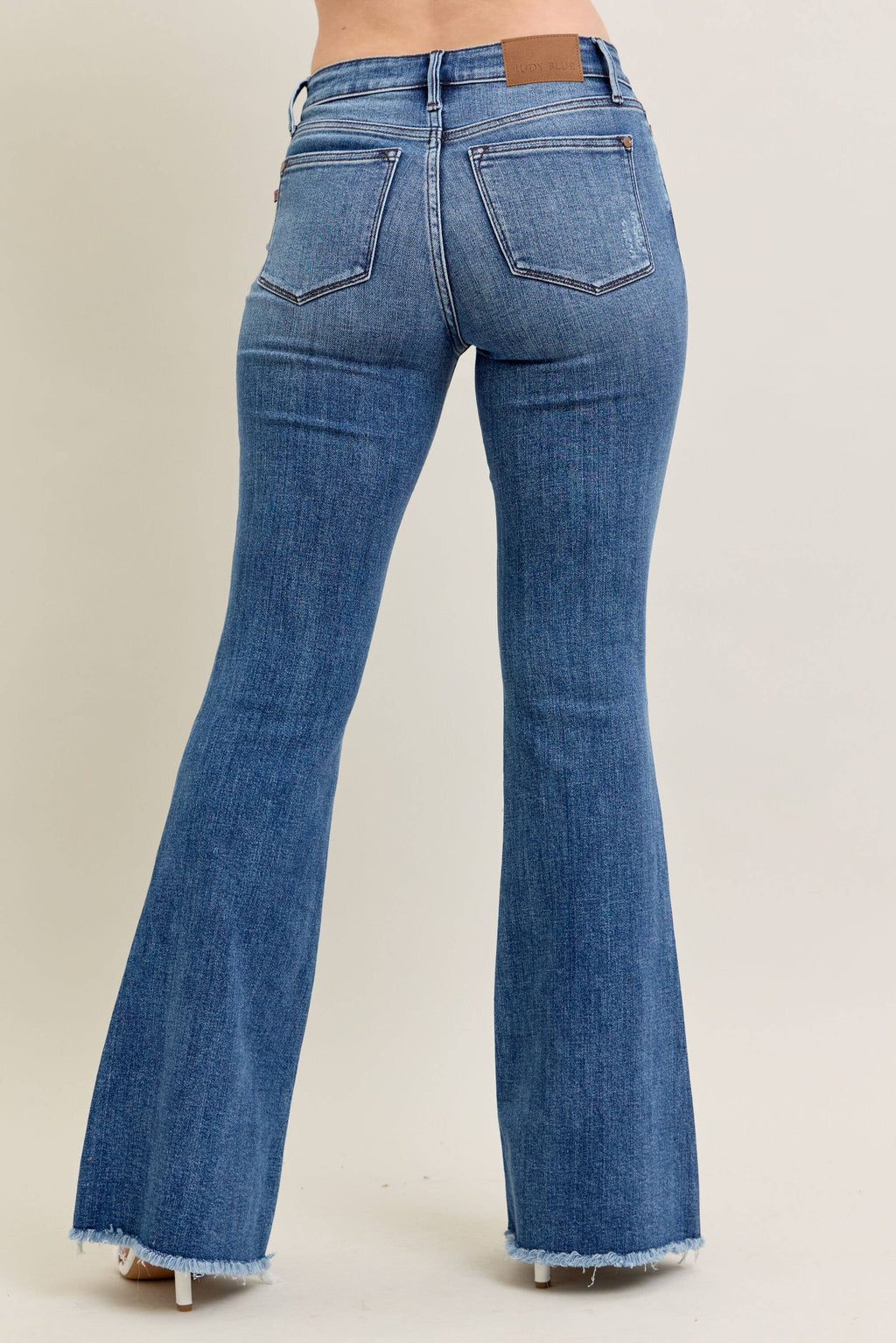 Mid Rise Vintage Wash Flare w/ Distressed and Fray Hem