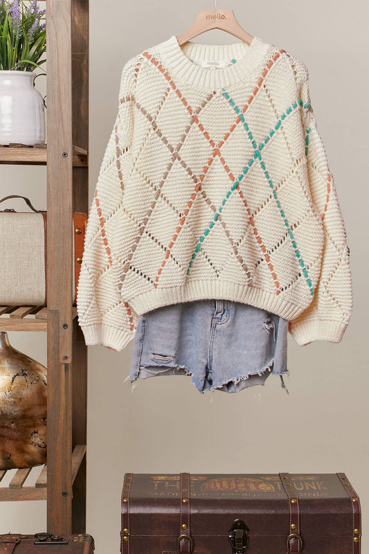 Diamond Cutout Knit Sweater Mello.