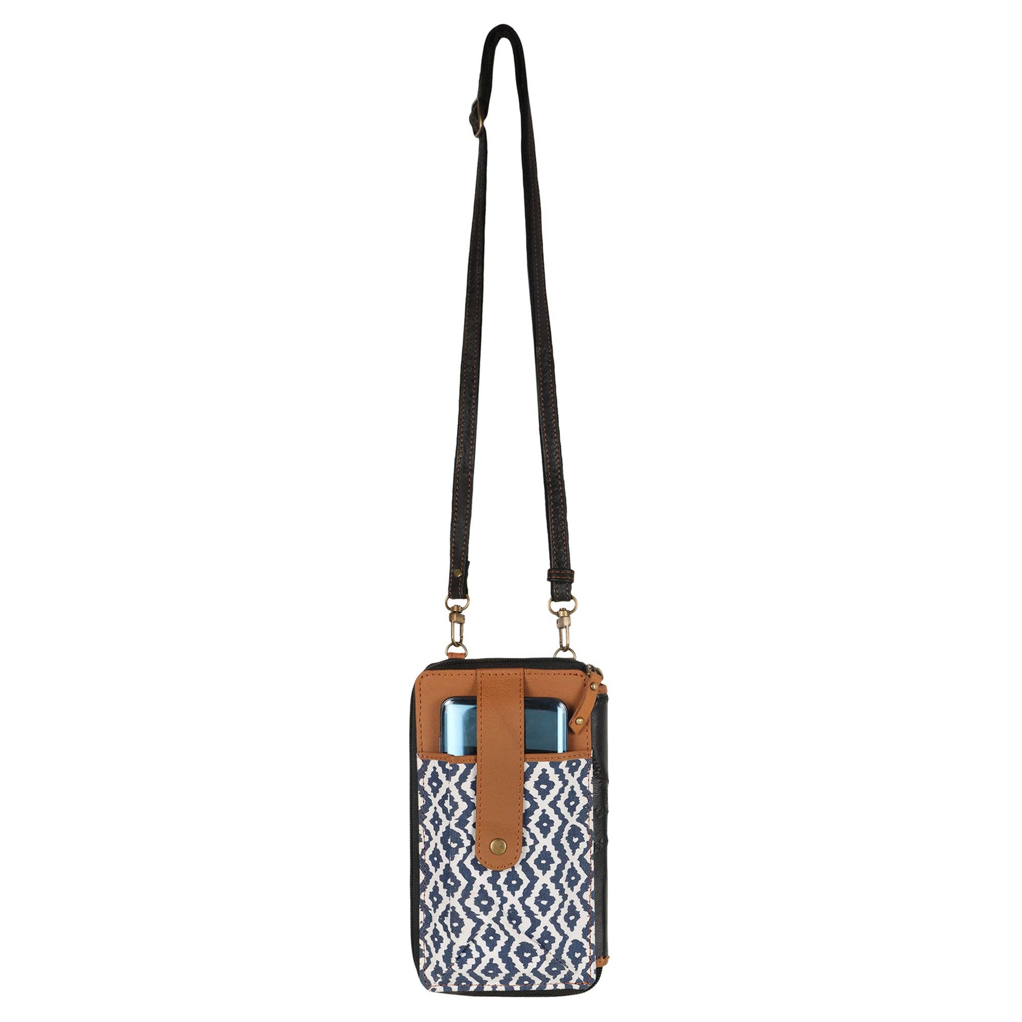 Small Cellphone Crossbody Bag Blue Print