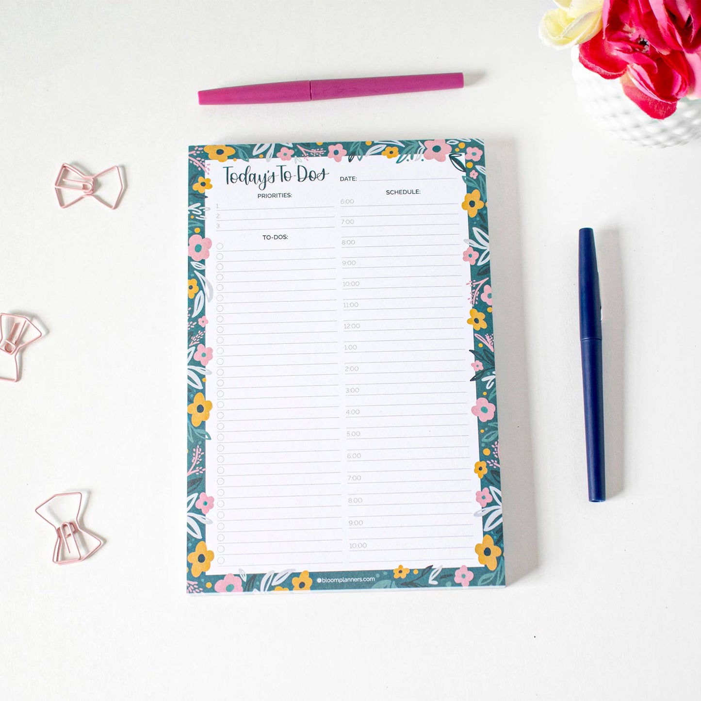 6x9 Timed Daily Planning Pad, Choose Design: Garden Blooms Core bloom daily planners