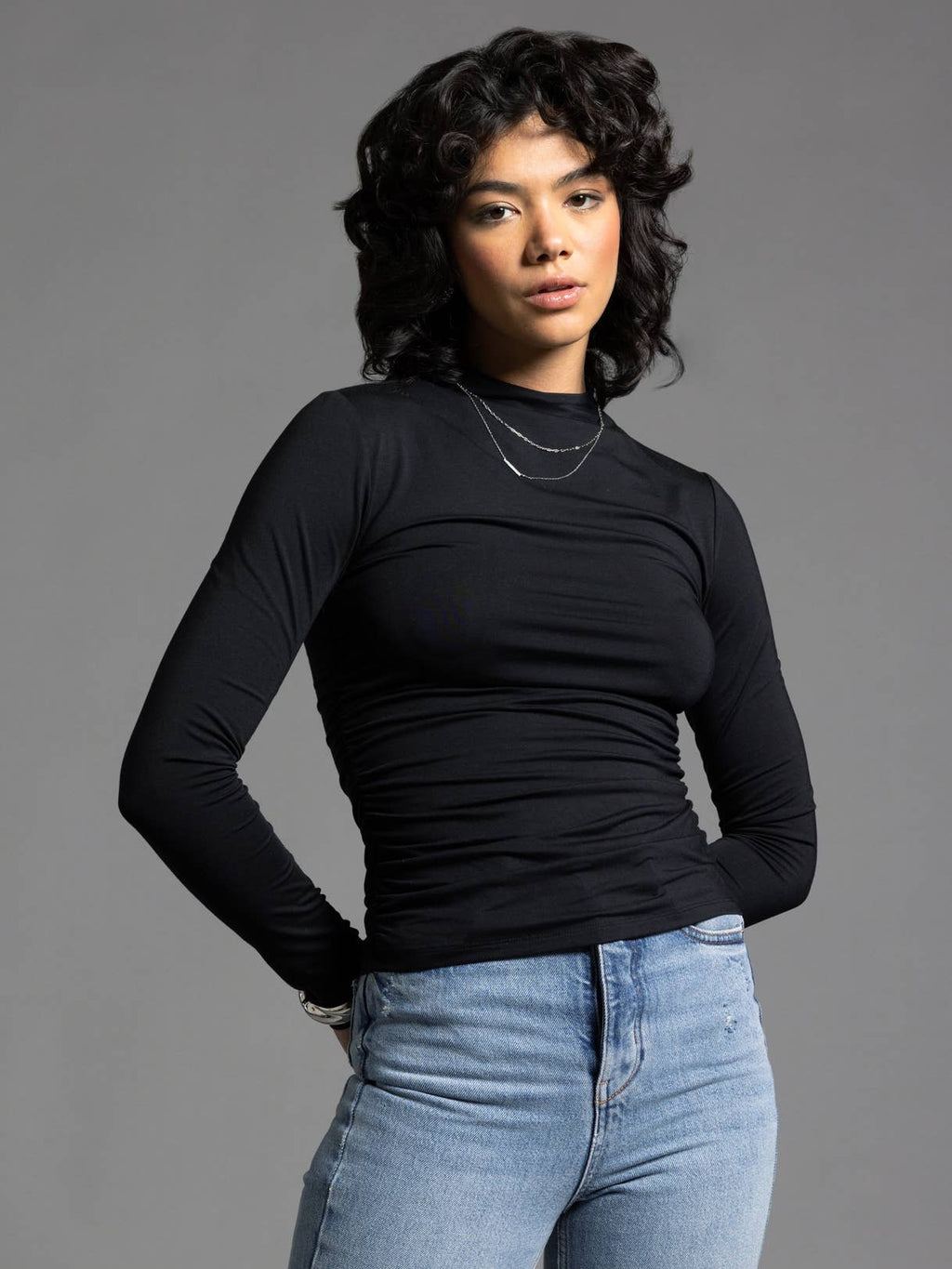 Side Ruched Top – Long Sleeve Top with Gathered Sides