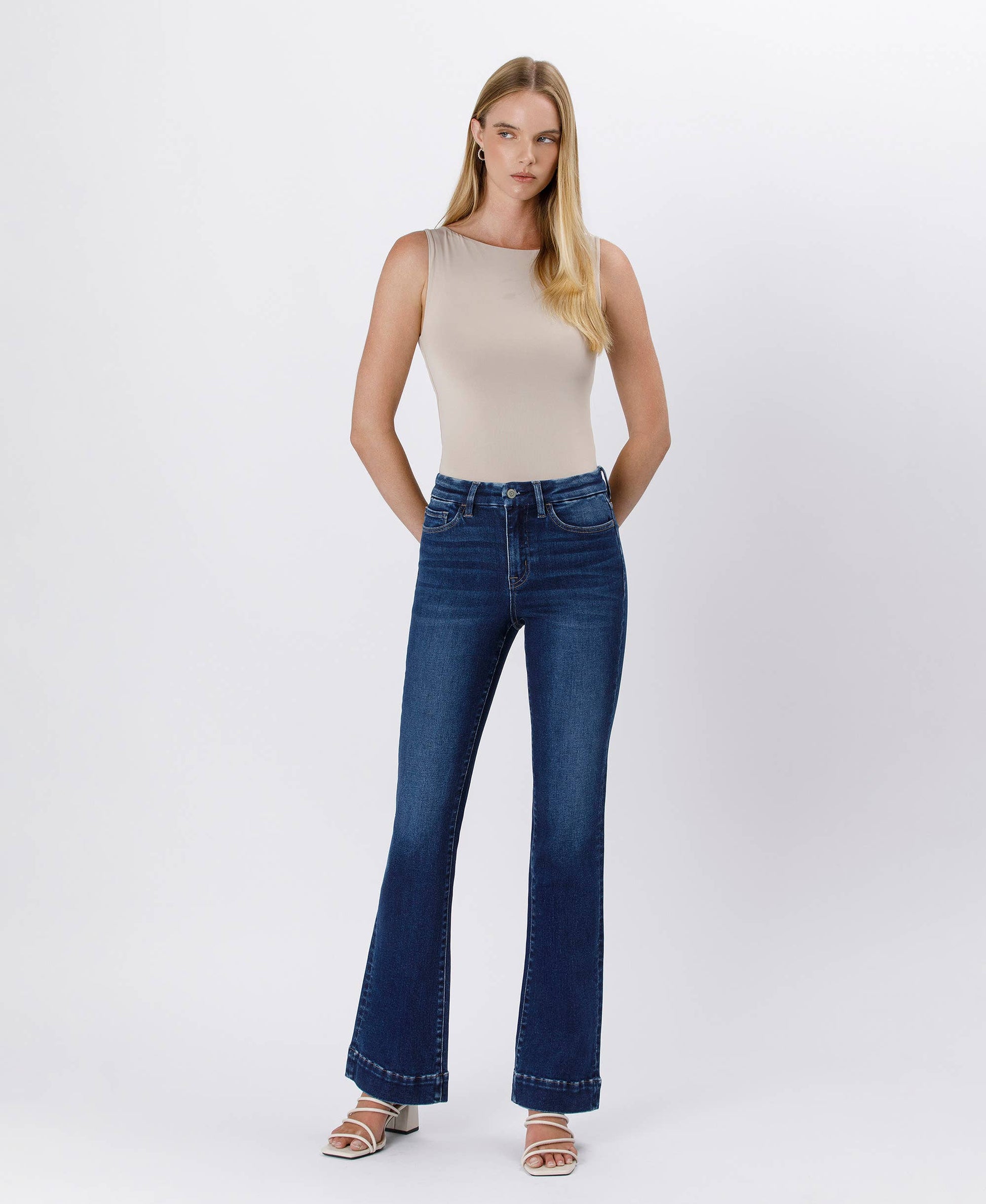 FLYING MONKEY - HIGH RISE TROUSER HEM BOOTCUT JEANS F5865 FLYING MONKEY