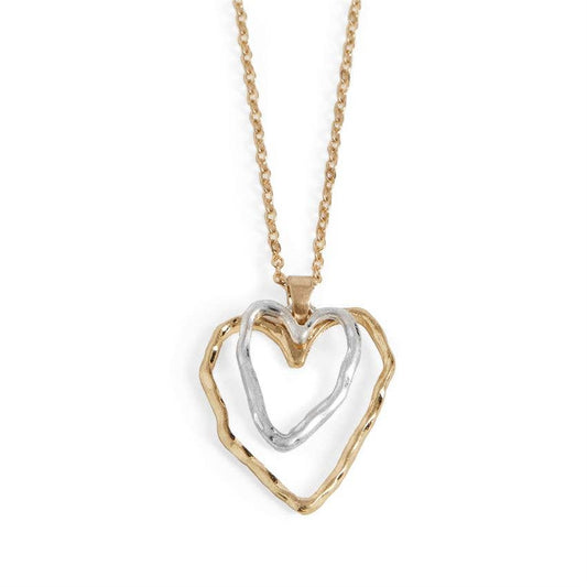 Mixed Metal Double Heart Necklace- Valentine's Day Whispers